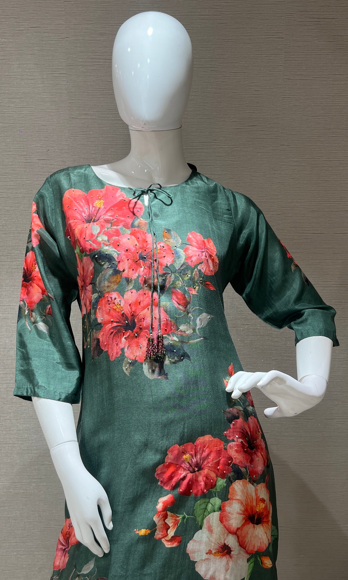 Bottle green floral Kurti top