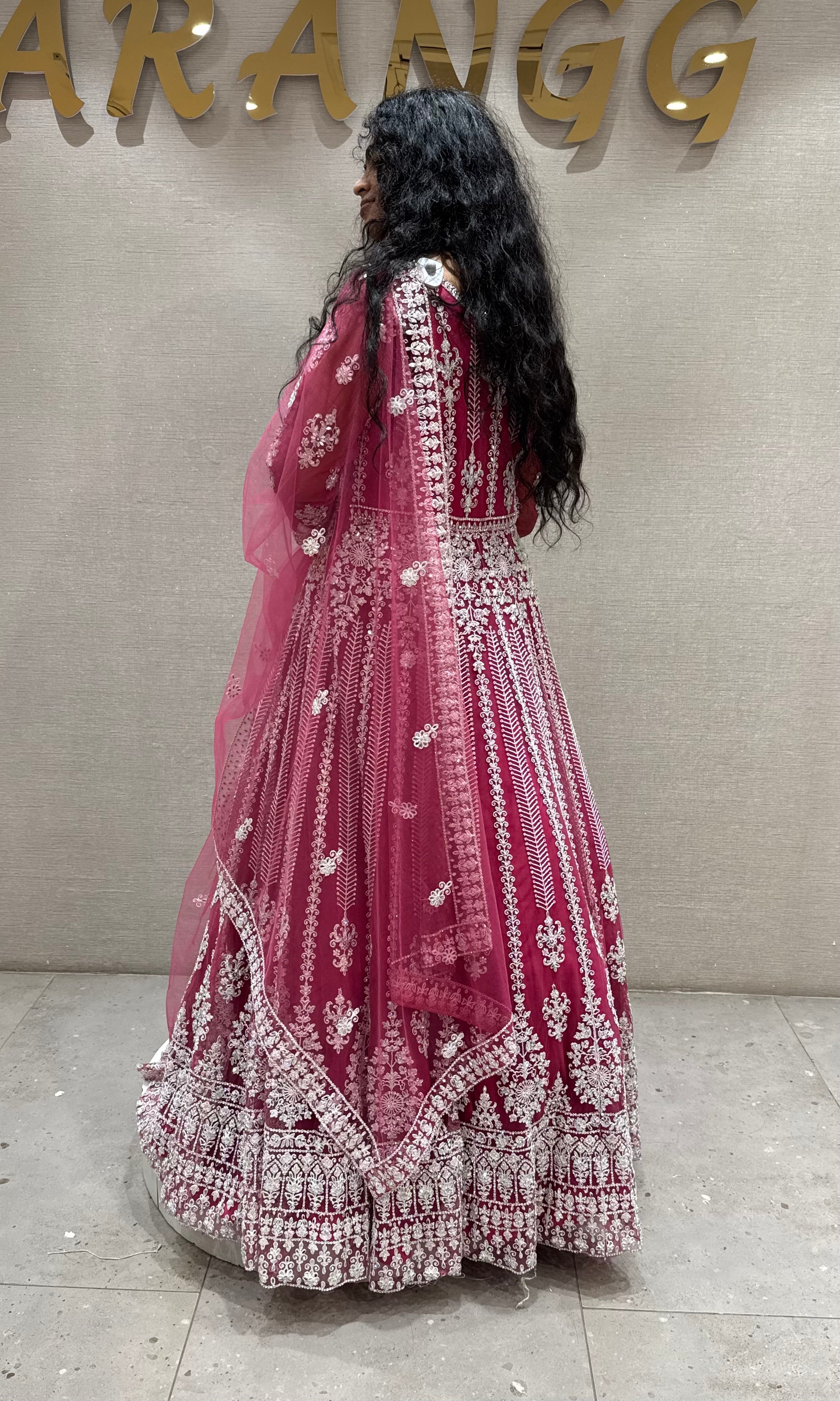 Pink Ethereal Magenta Net Wedding Gown
