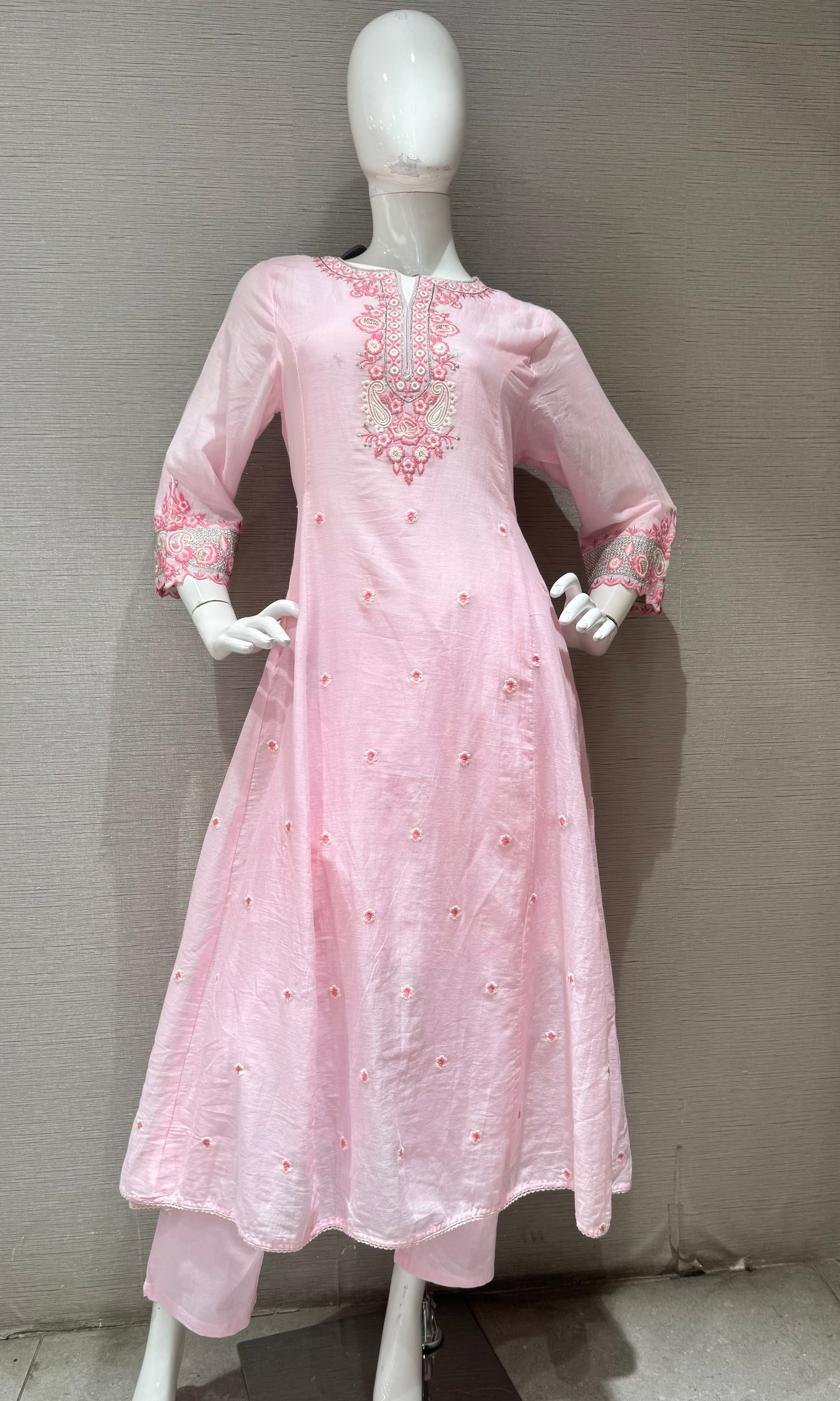 Pink Straight Cut Salwar Suit with Floral Embroidery