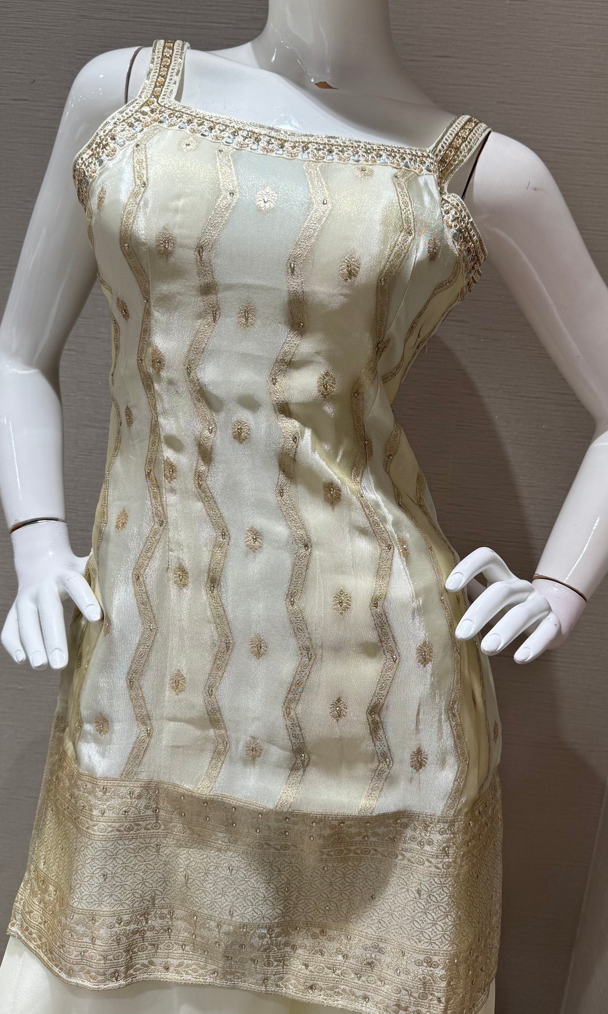 Cream Golden Embroidered Sharara set with Dupatta