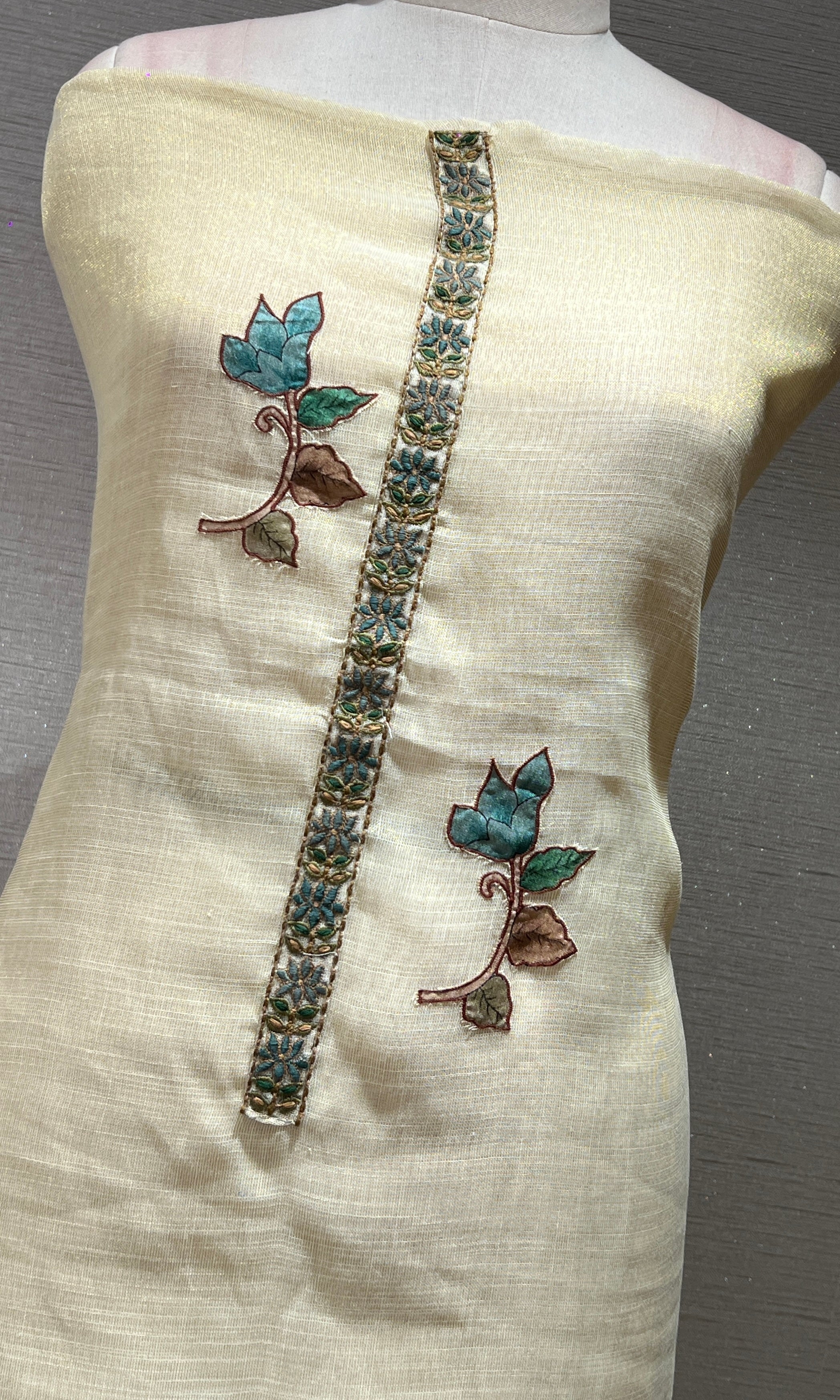 BEIGH DRESS MATERIAL WITH FLORAL DUPATTA