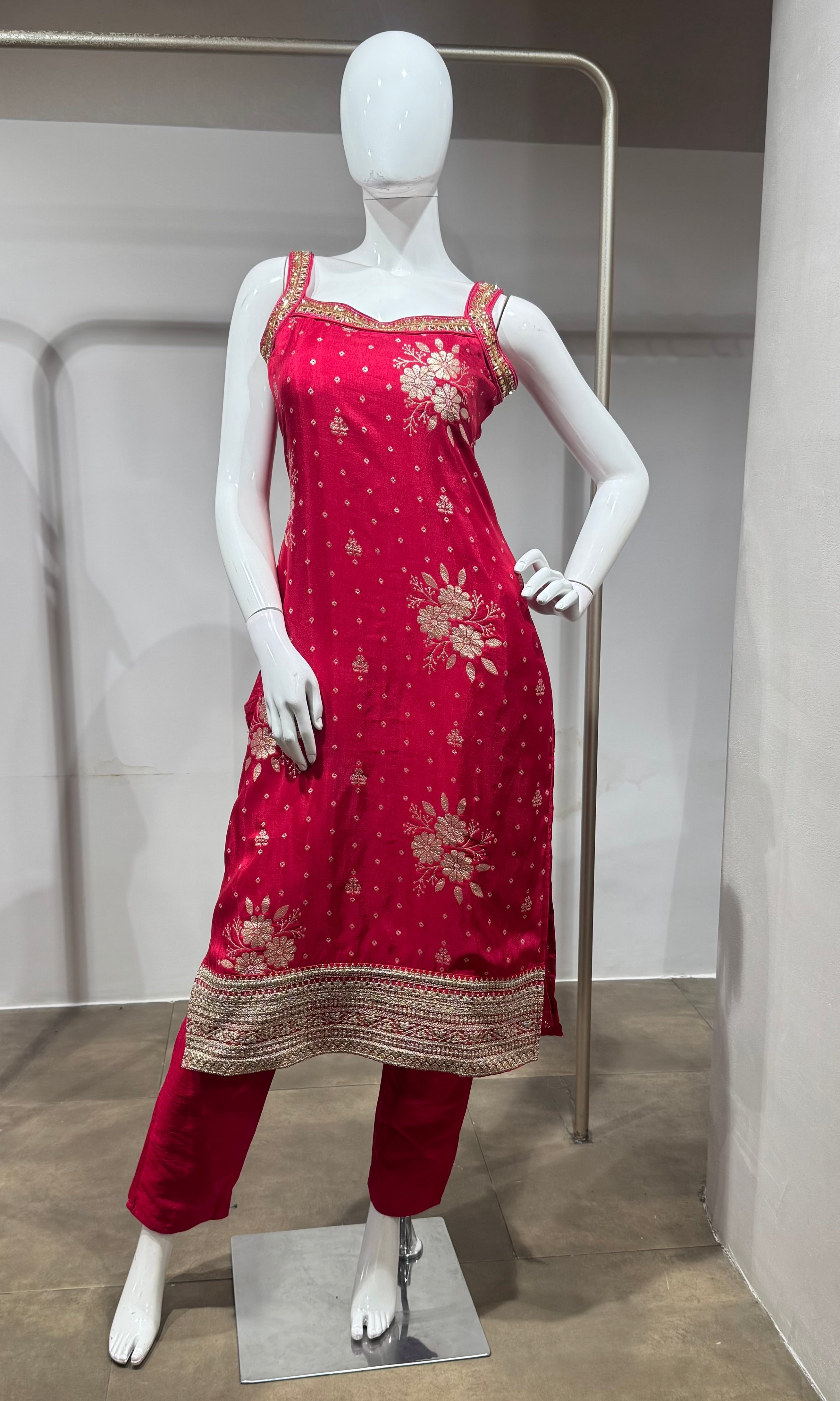 Rani Pink Embroidered Kurta Set with Dupatta
