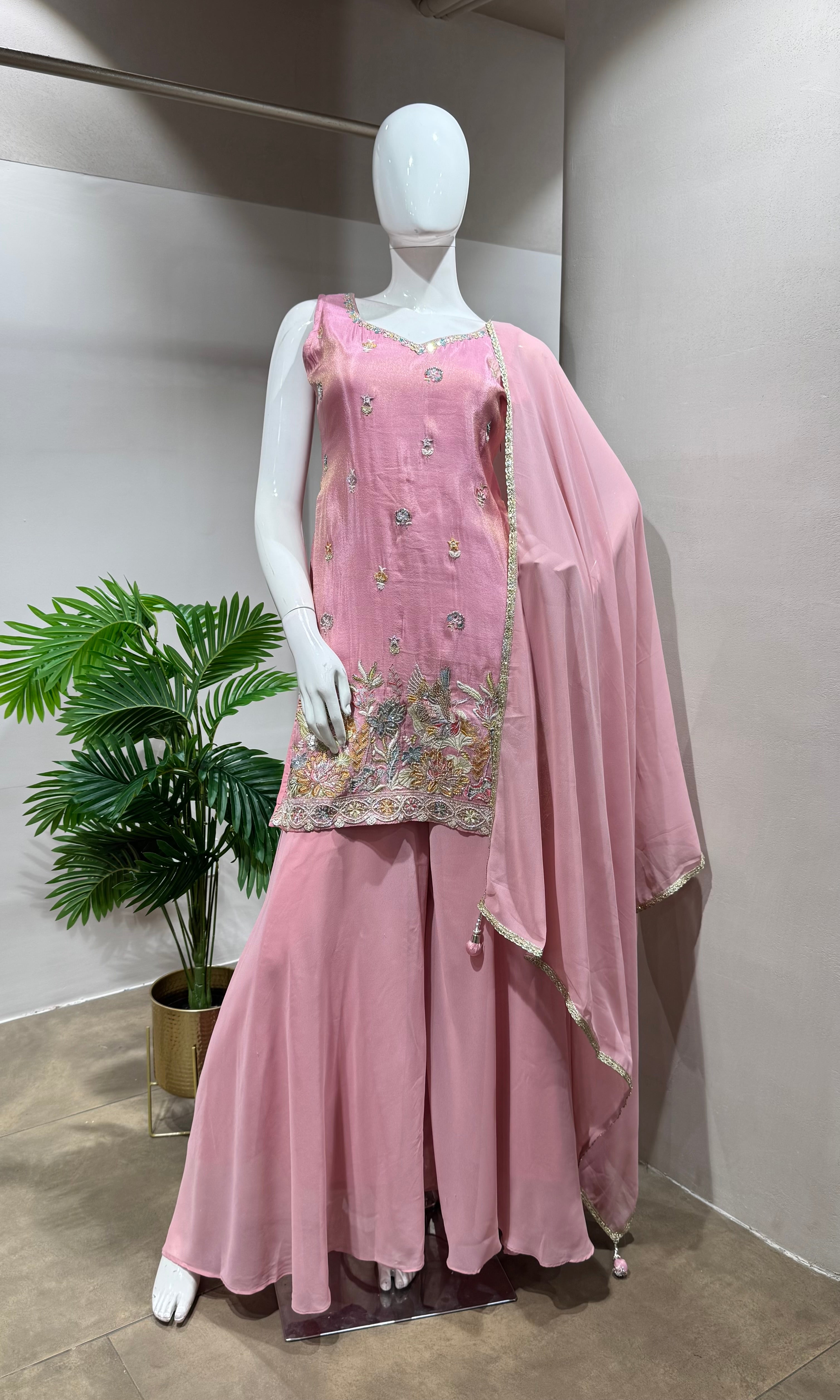 BABY PINK Georgette Sharara set