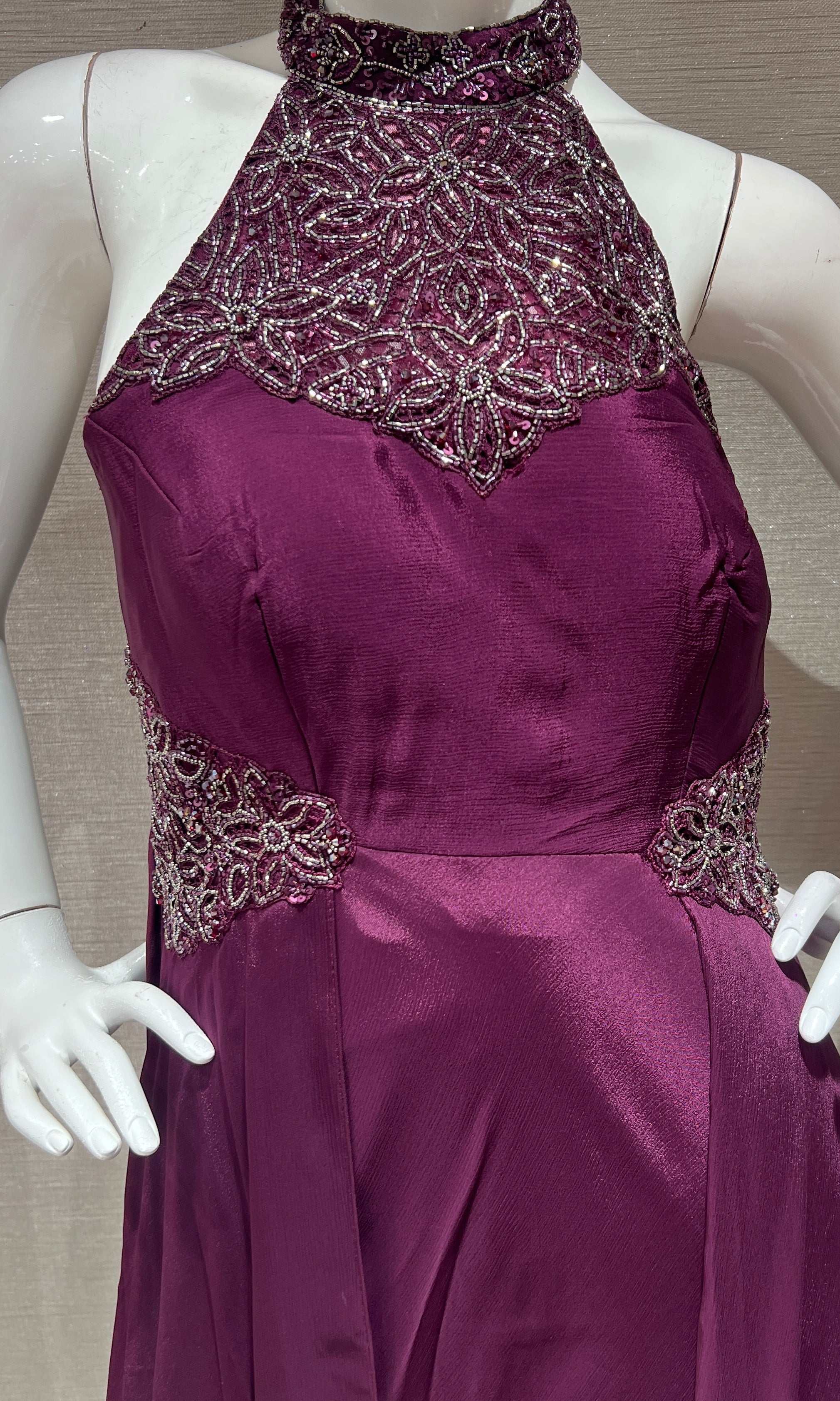 Burgundy Wine Embellished Halter Anarkali Frock