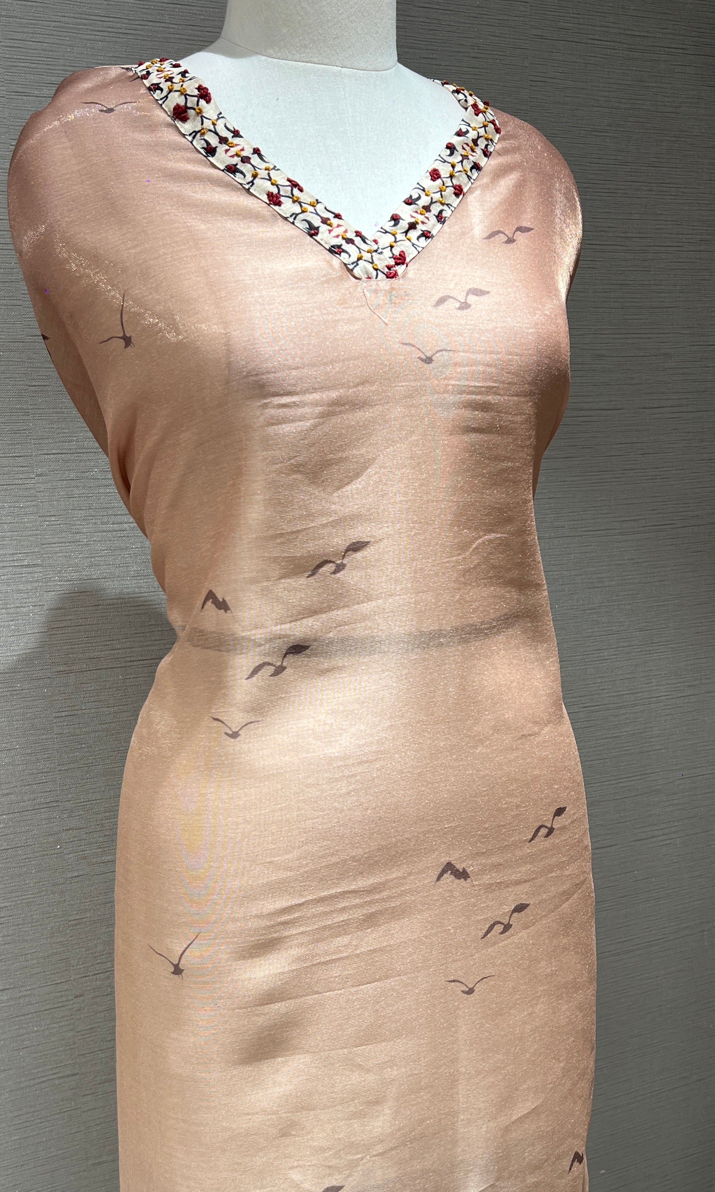 Gold floral embroidered dress material
