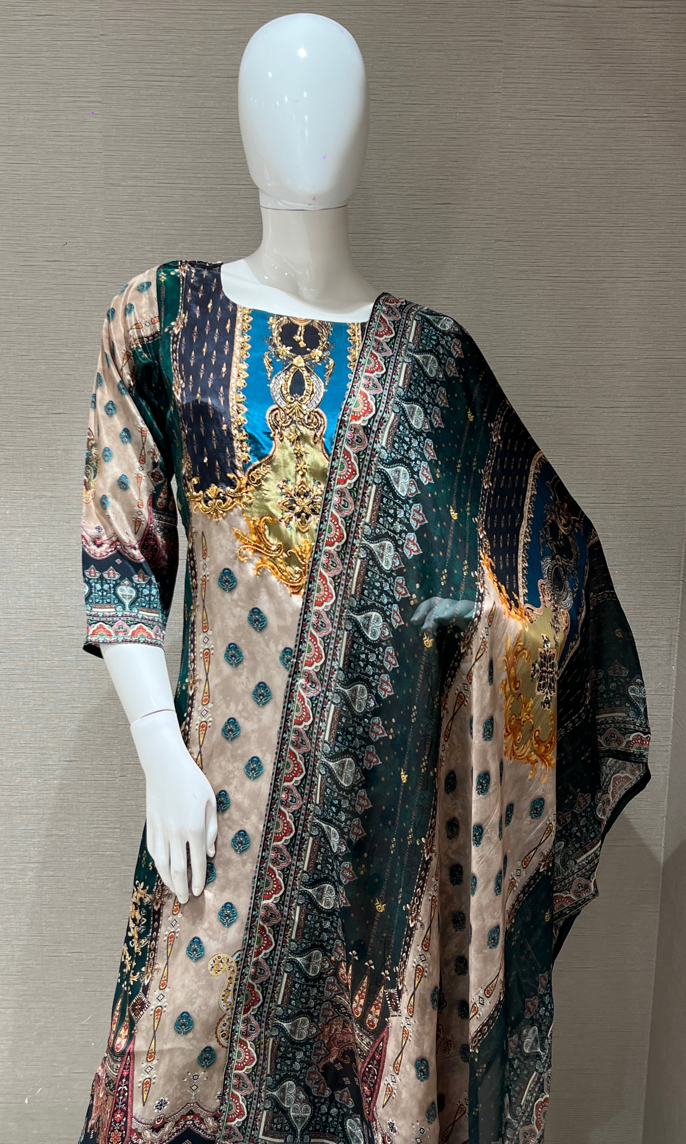 peacock green printed kurta set