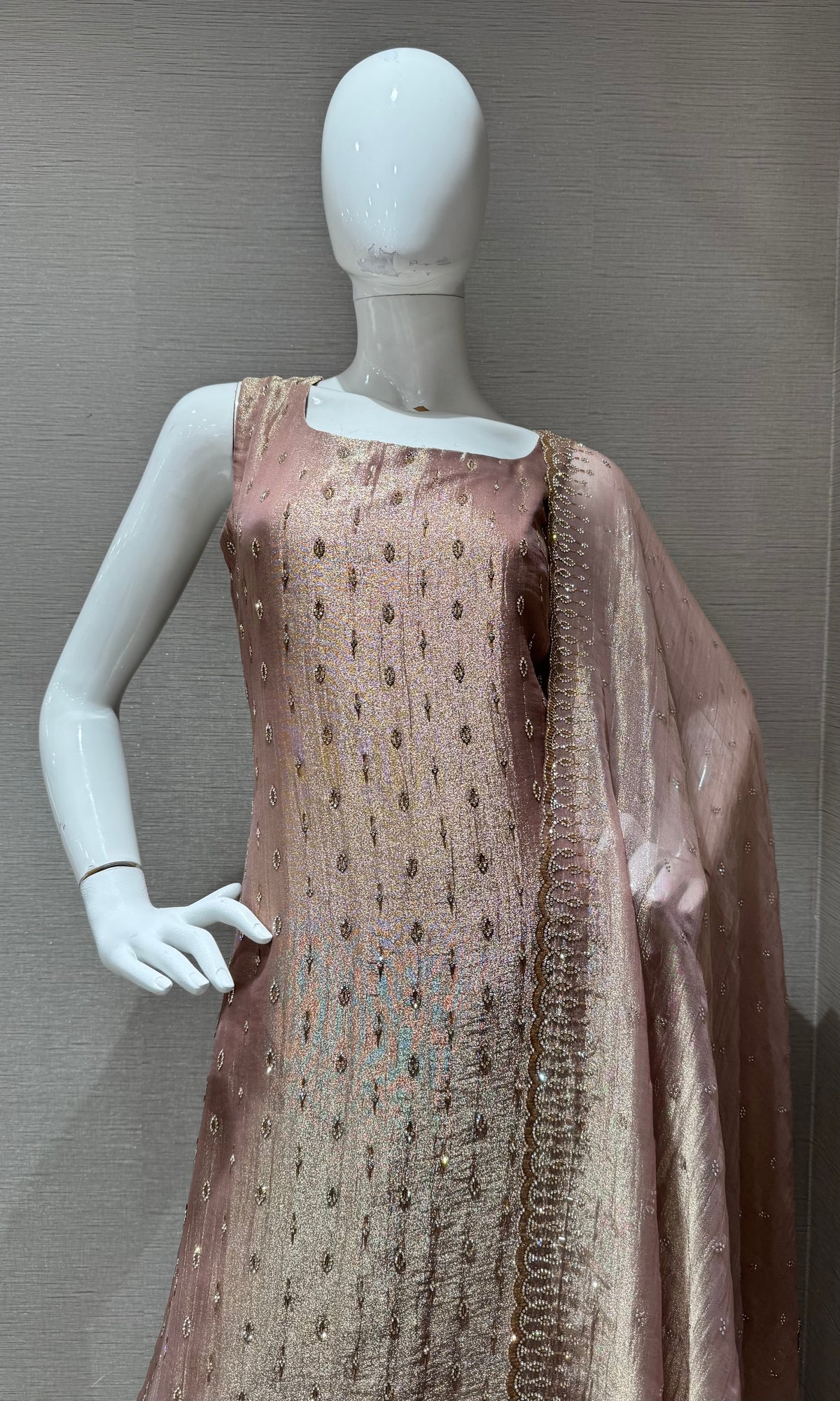 Onion Pink Tissue silk Kurta Set with Dupatta