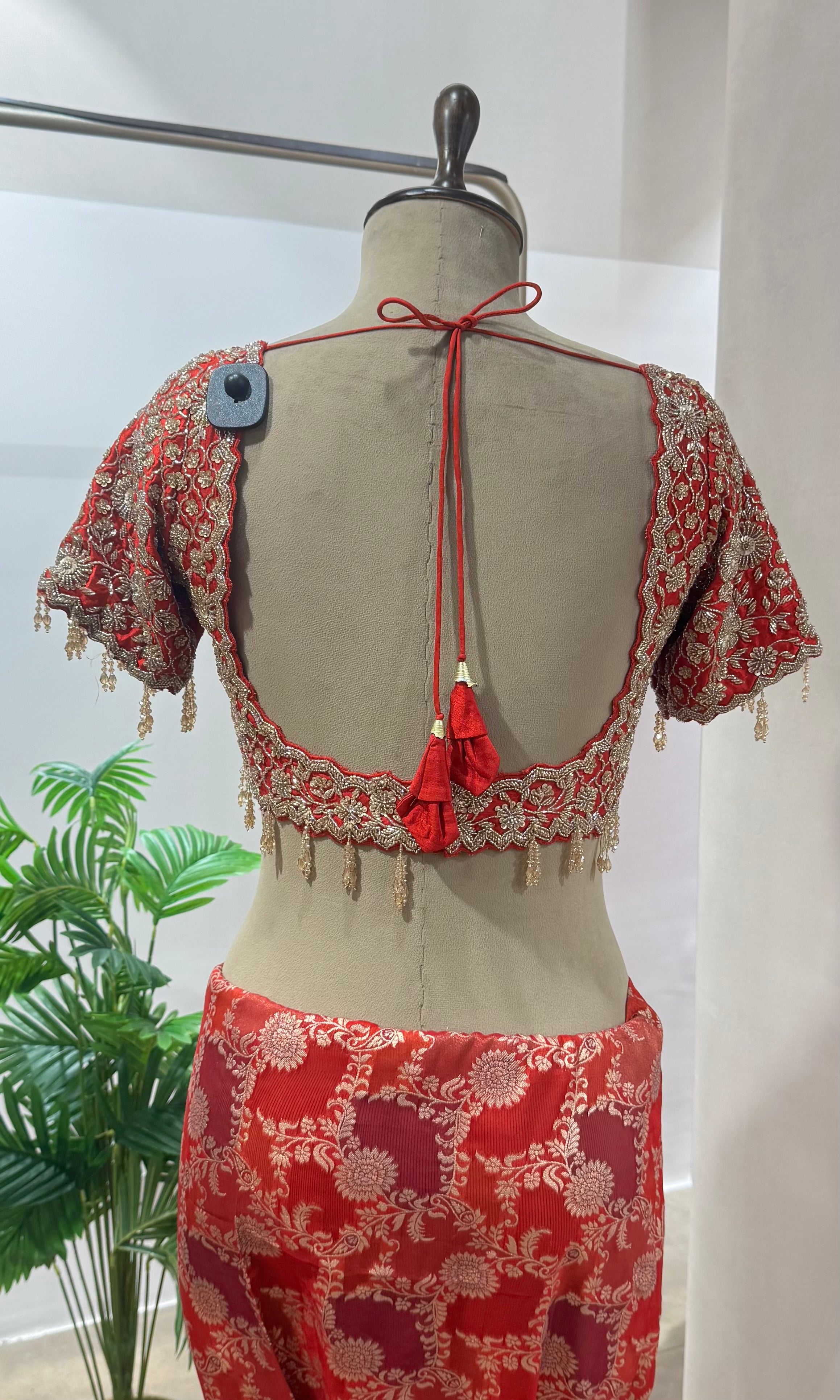 RED GOLD WORK BANARASI SILK SAREE WITH BLOUSE