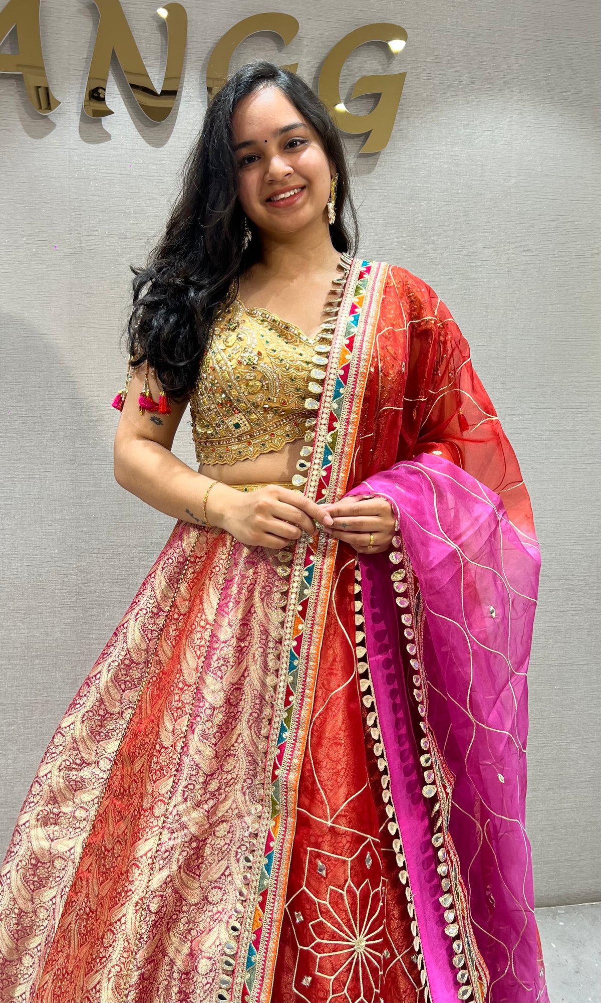 Multicolor Embroidered Banarasi Silk Lehenga