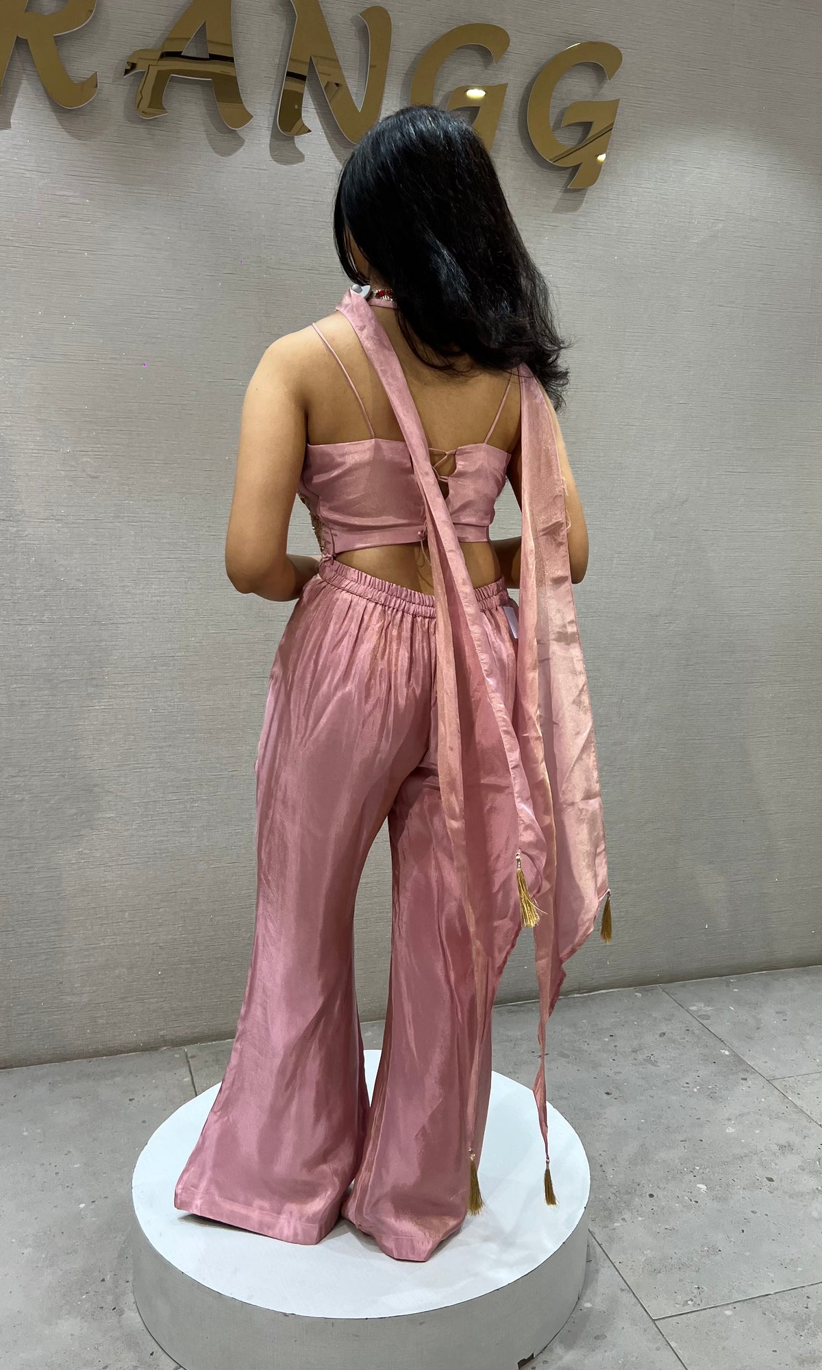 Blush pink Shimmer Halter Crop top Palazzo