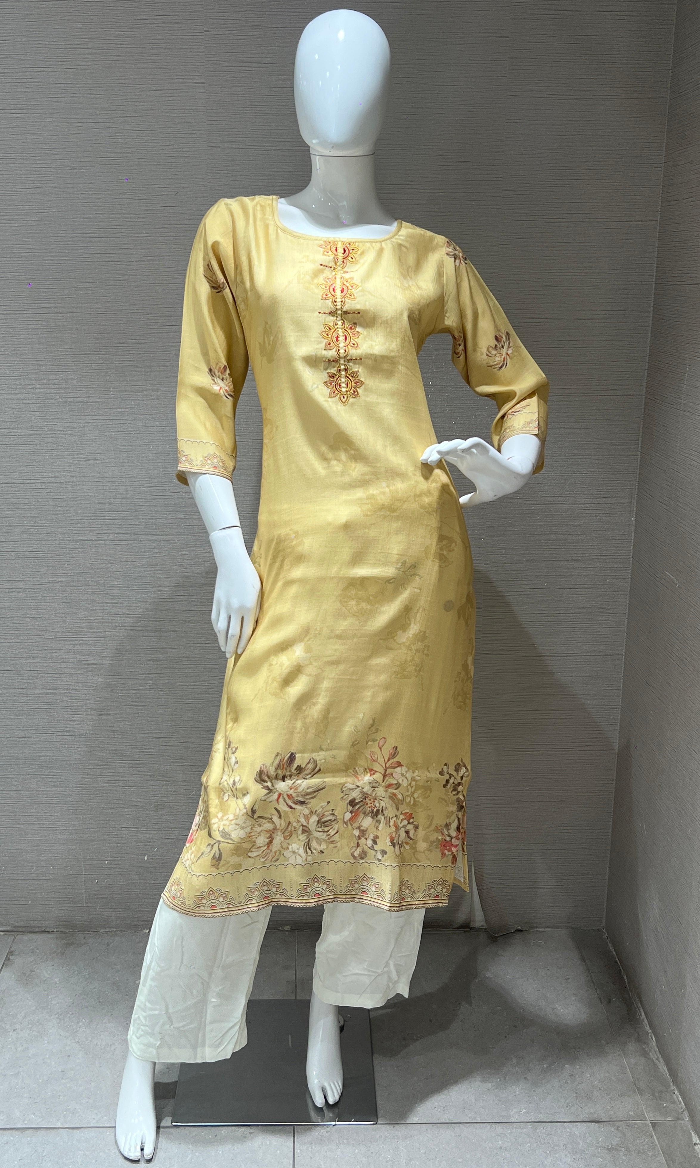 Yellow Embroidered Kurti top