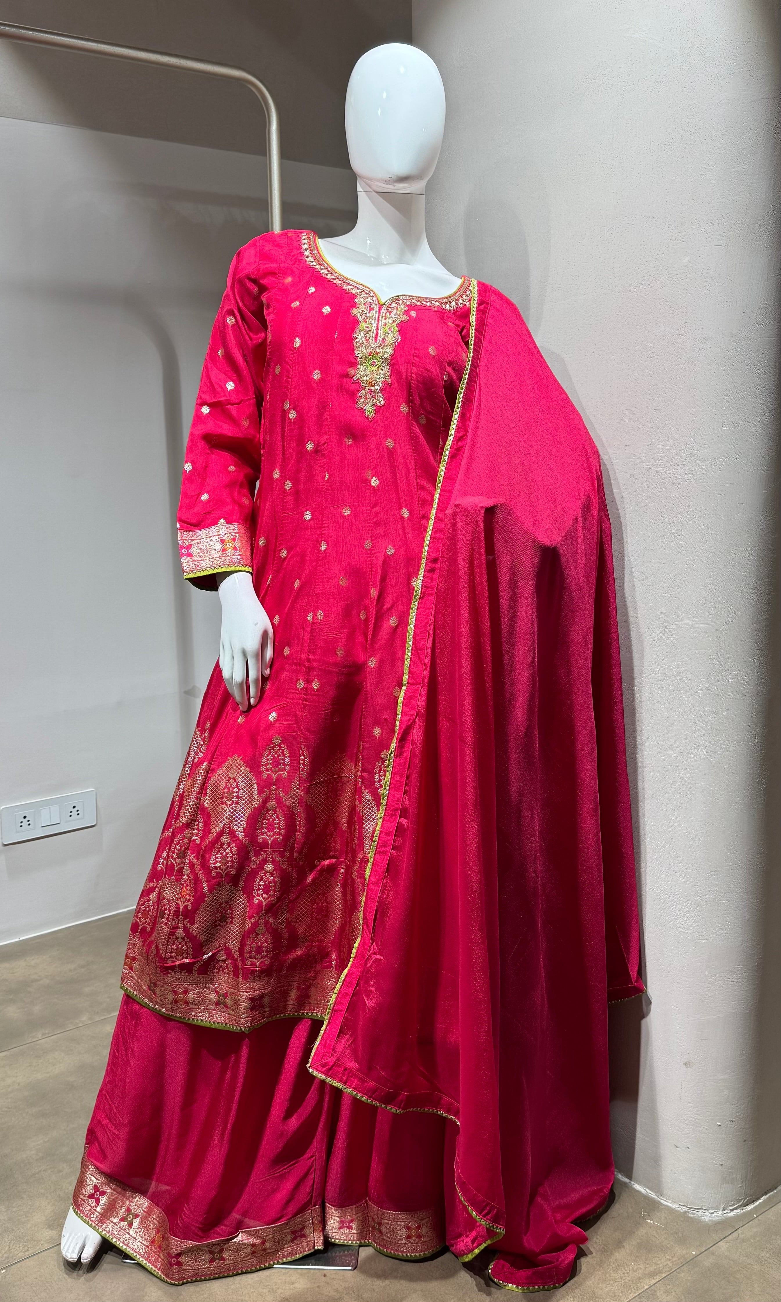 Pink Chinon Silk Embroidered Anarkali Suit