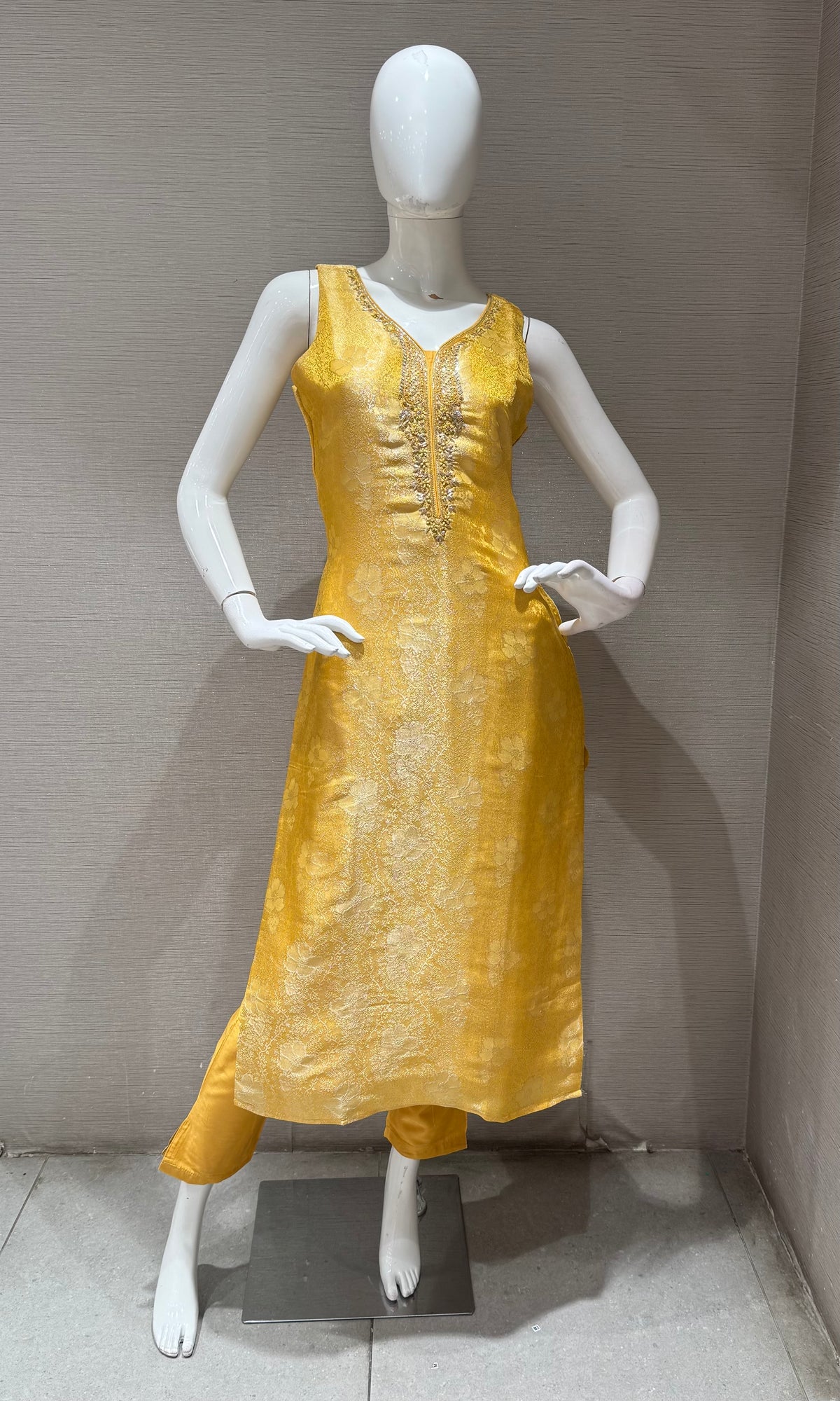 Yellow Banarasi Silk Brocade Kurta with Dupatta