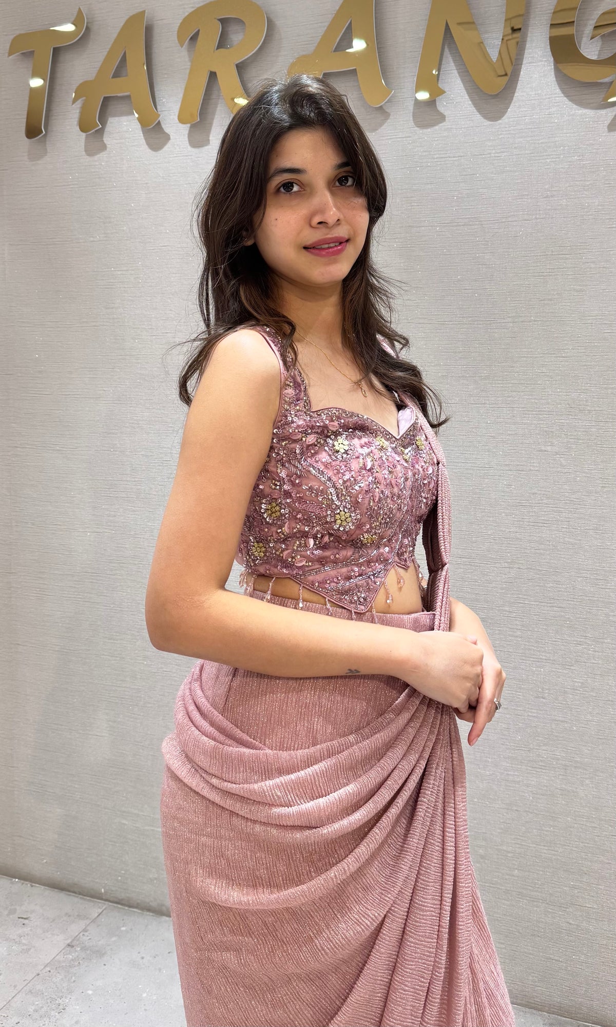 Pink Georgette Drape Saree