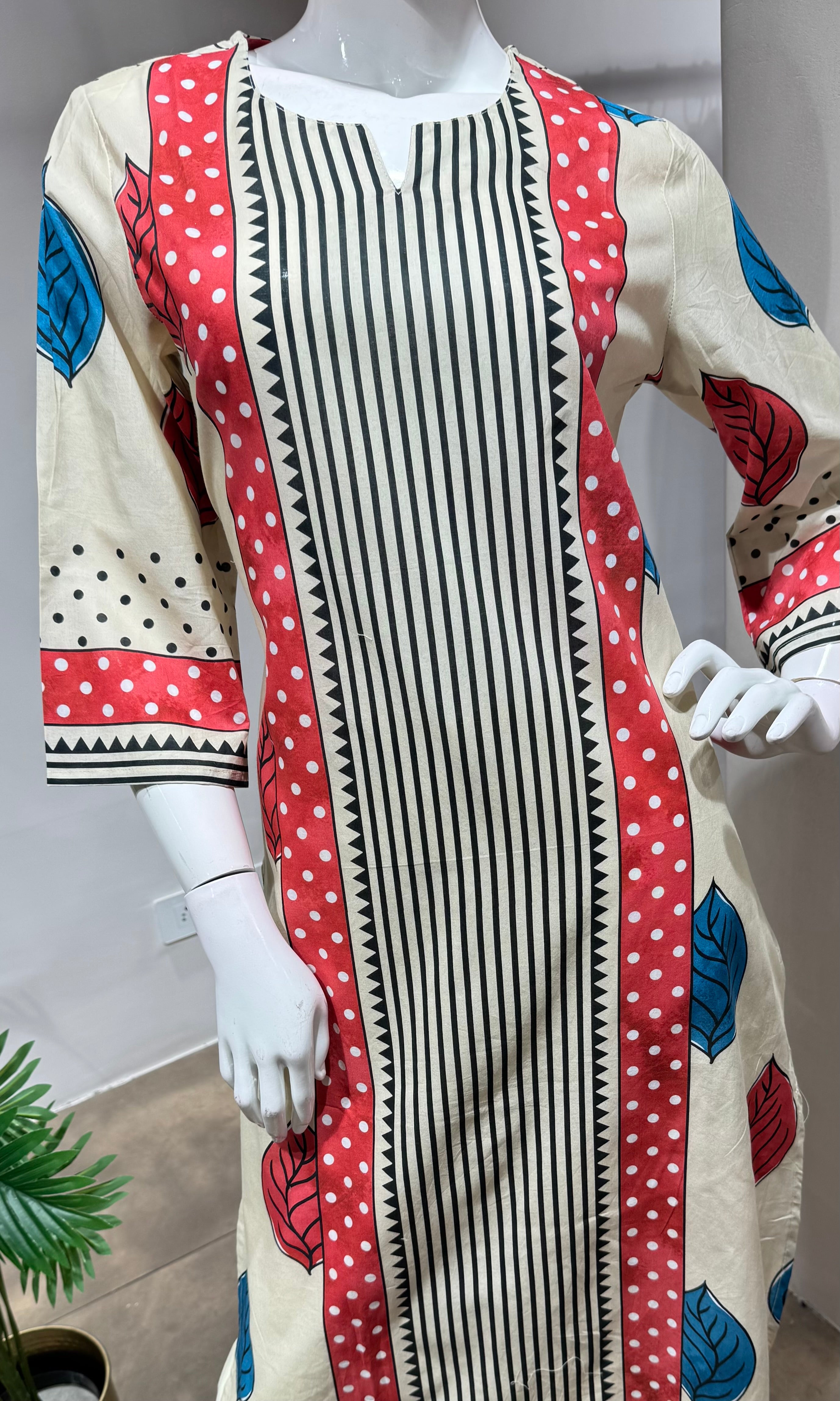 cream digital pattern kurti with pants