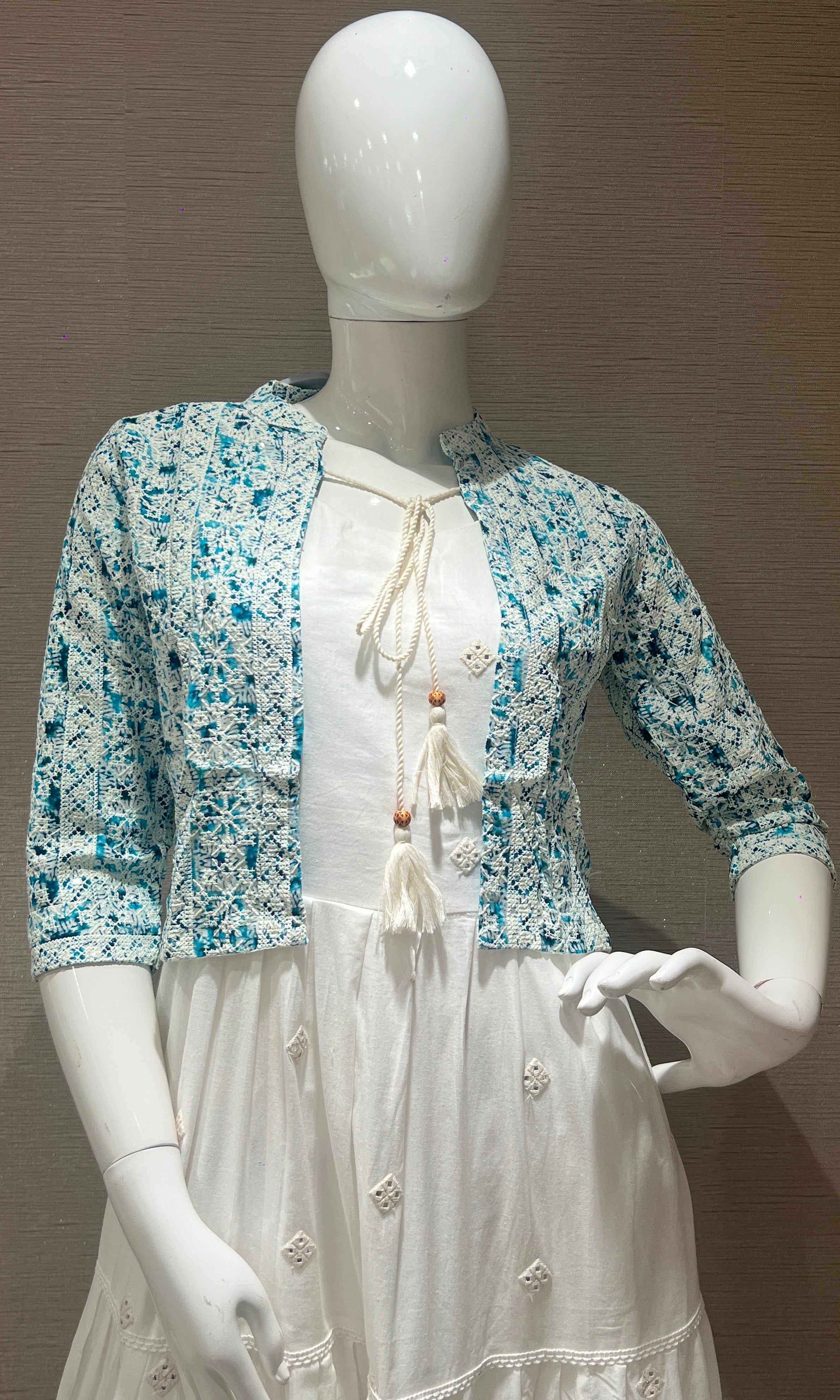 Sea Anarkali gown with jacket