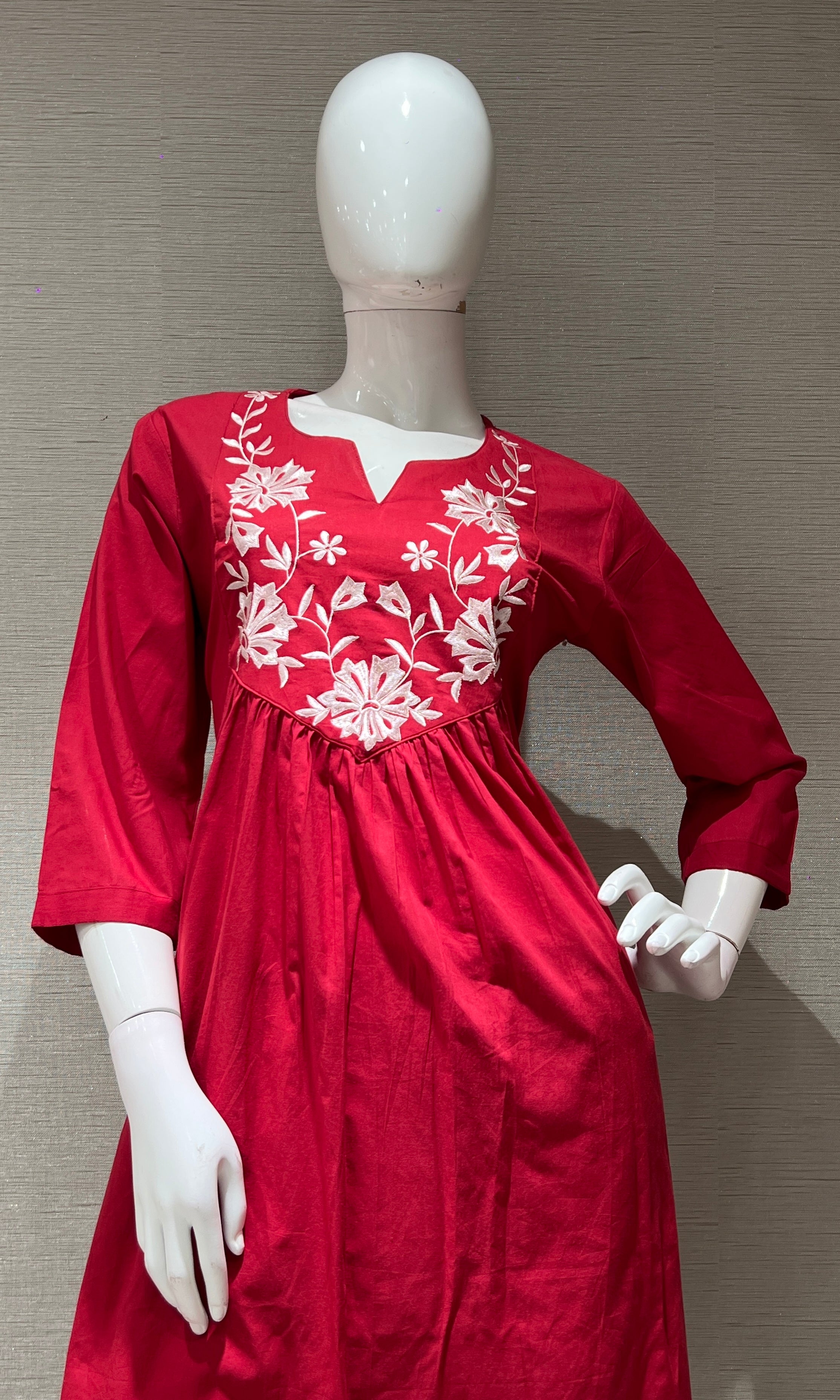 RED FLORAL mul chanderi kurta set