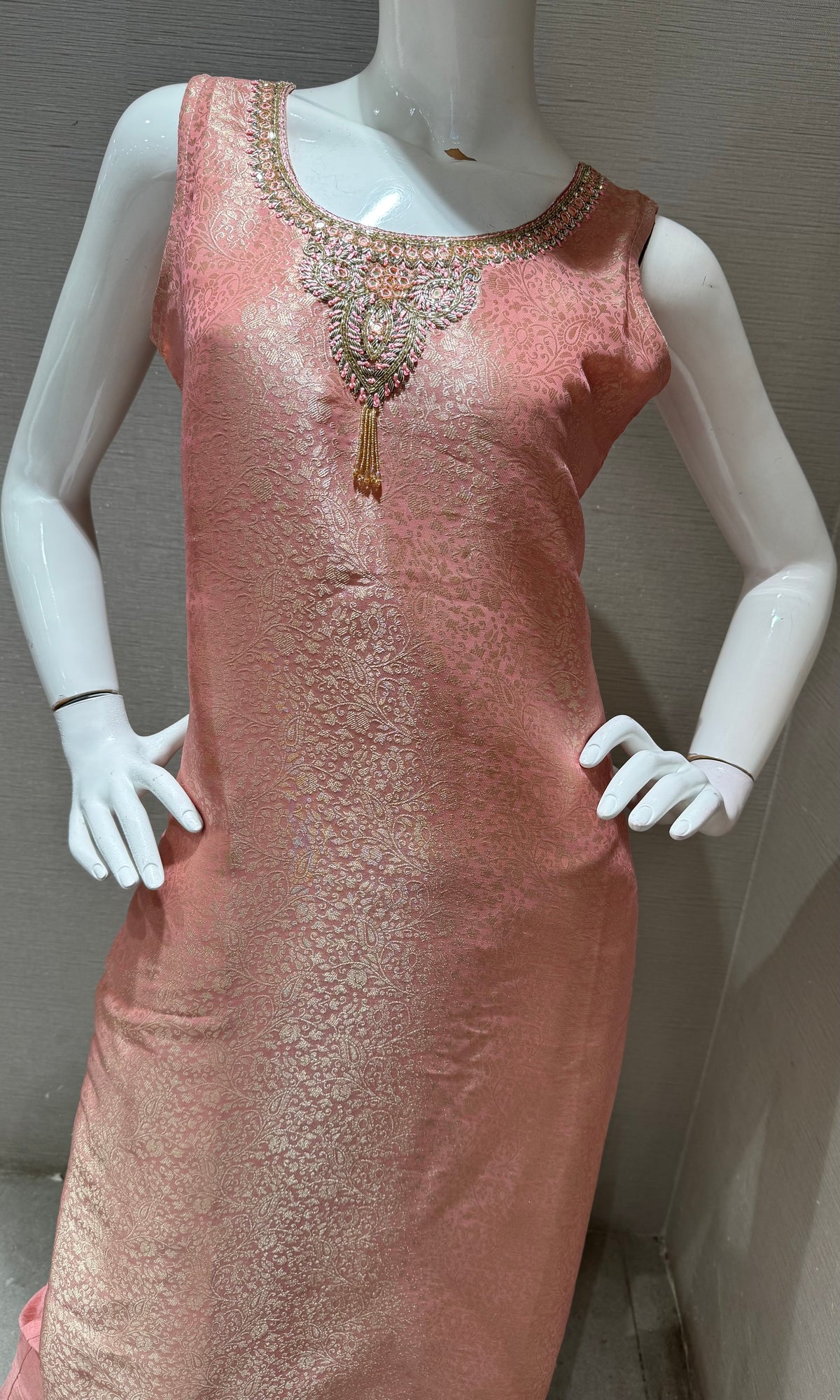 Light Pink Tissue silk Kurta Set with Striped Dupatta