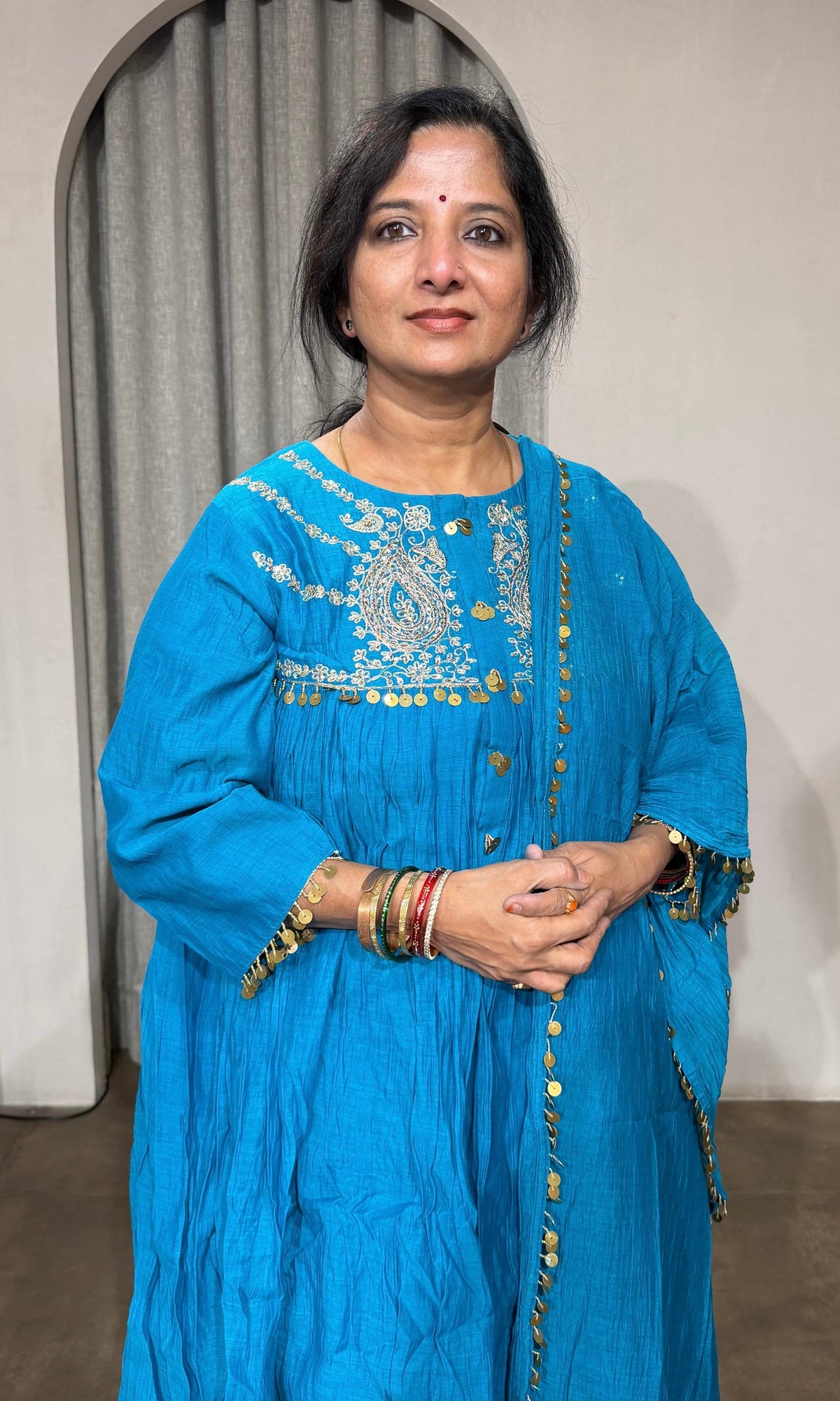 RAMA BLUE MUL CHANDERI KURTA SET WITH DUPATTA