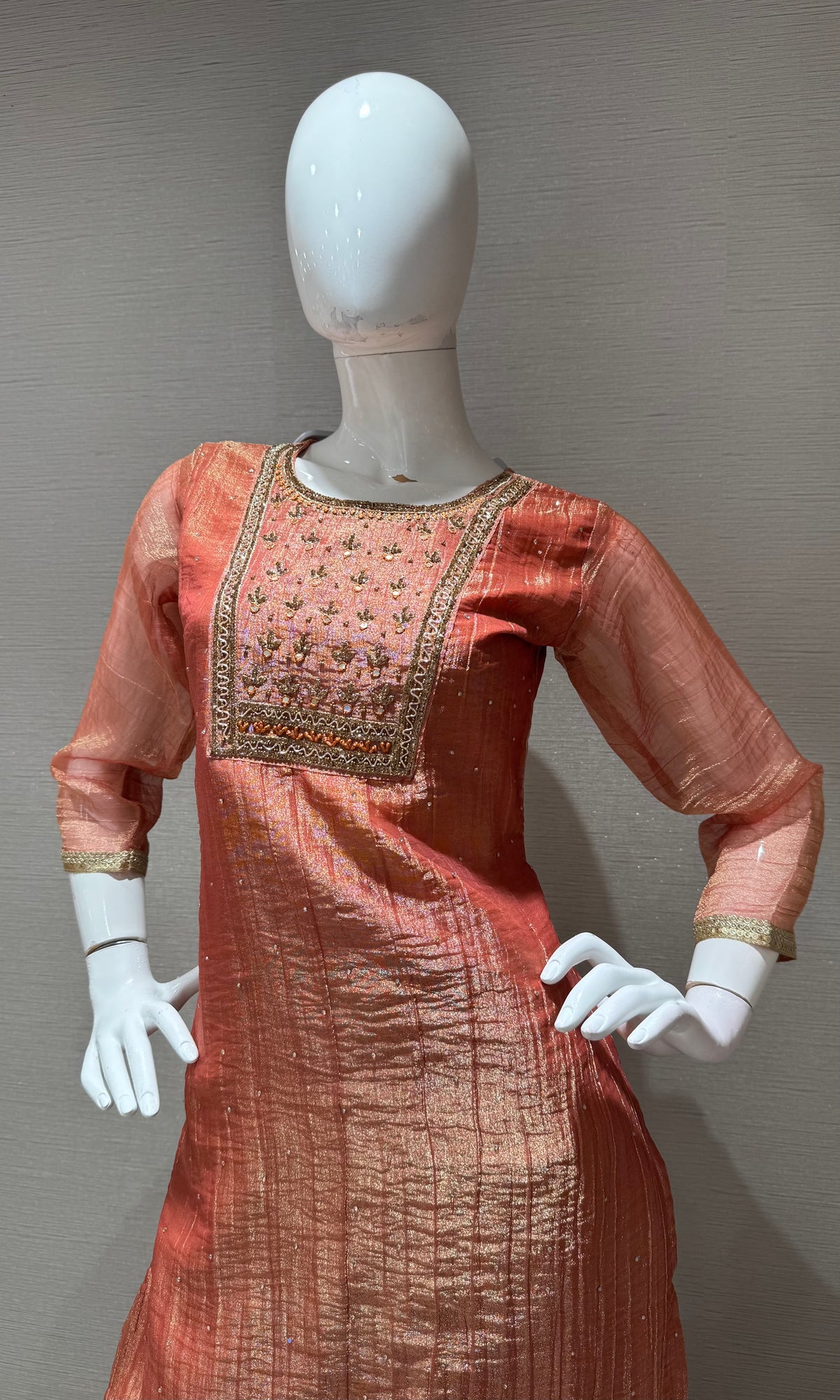 Rust Tissue silk Salwar Kurta with Palazzo pants