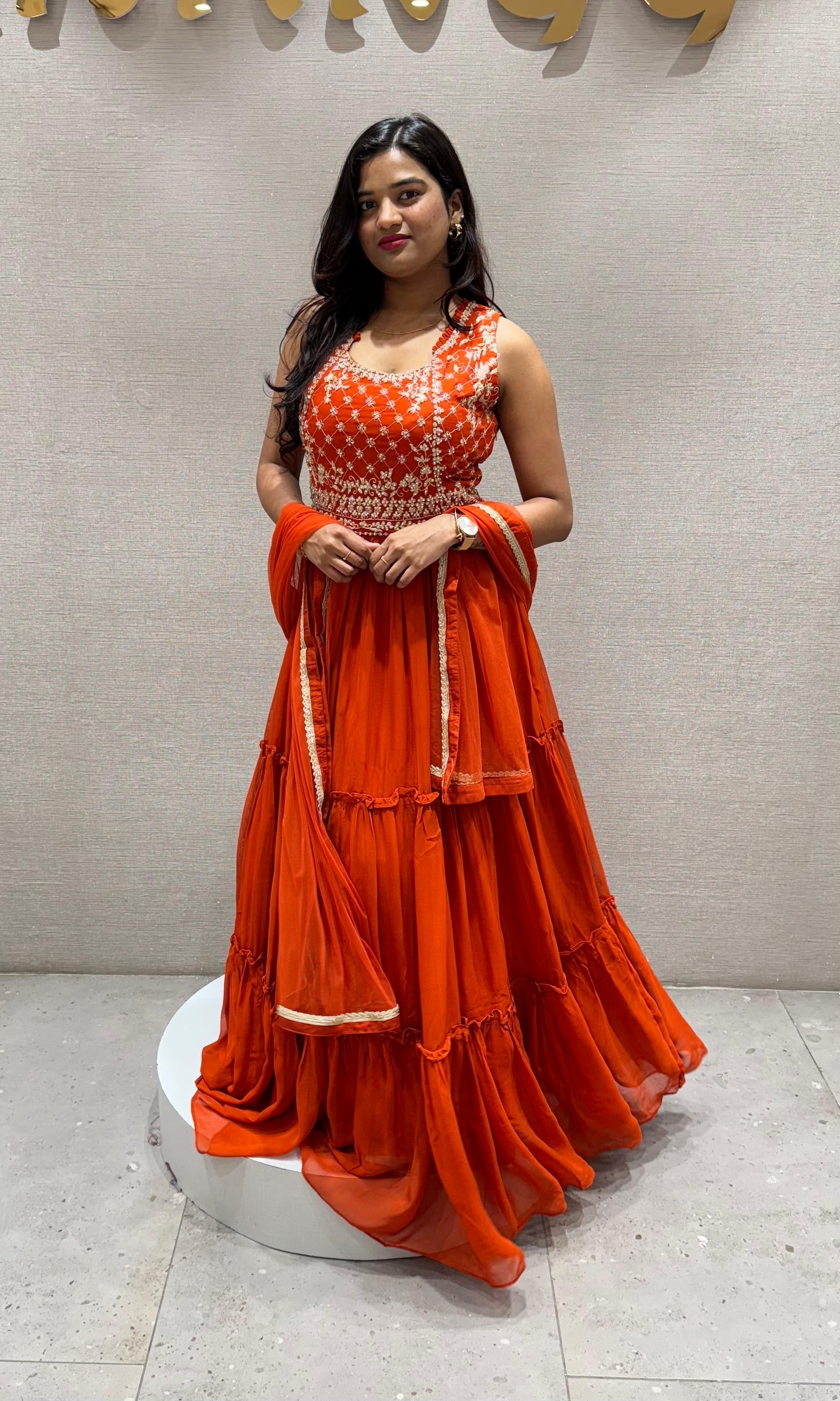 Orange RUFFLE ANARKALI LONG dress