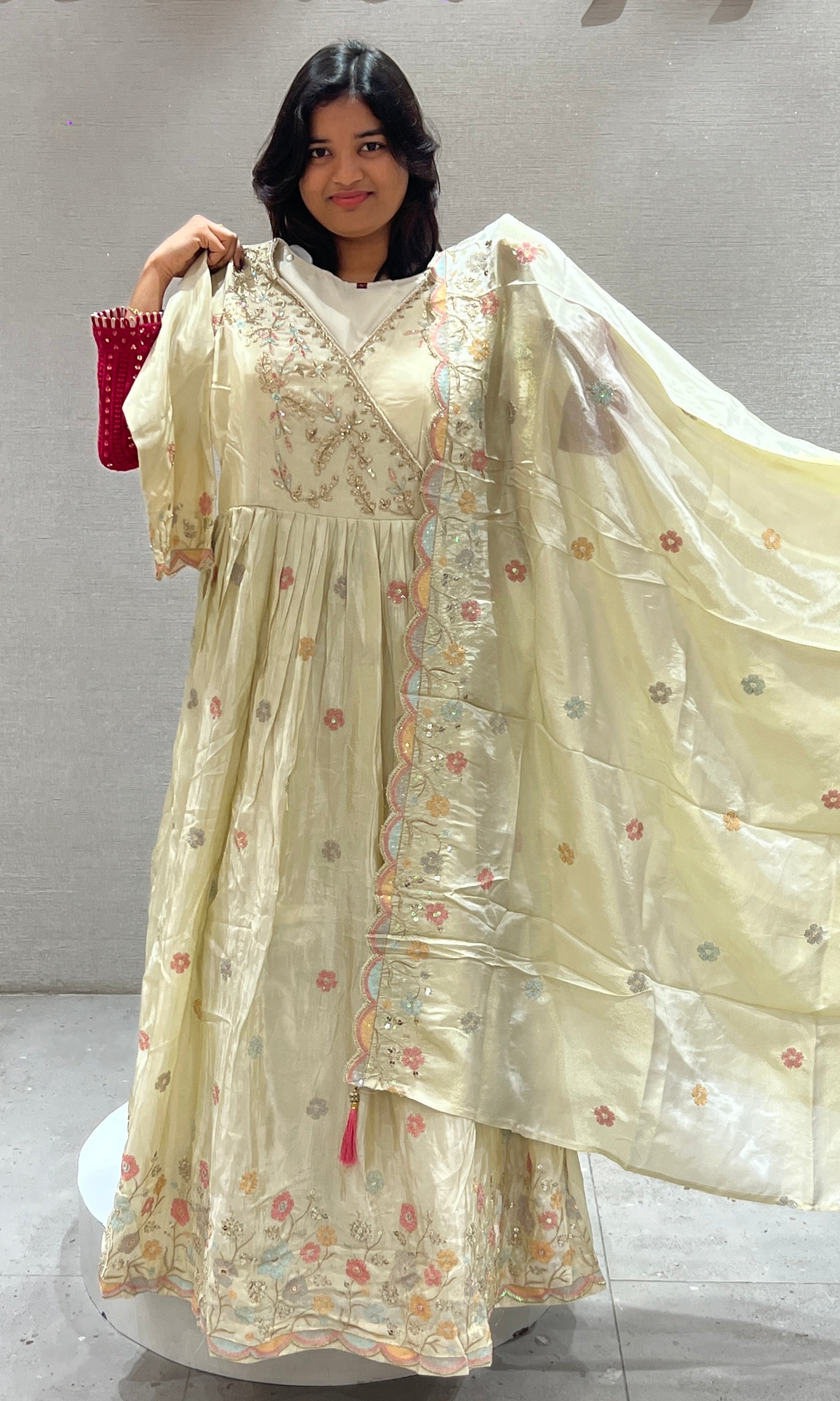 Cream Floral Dream Long Anarkali Gown