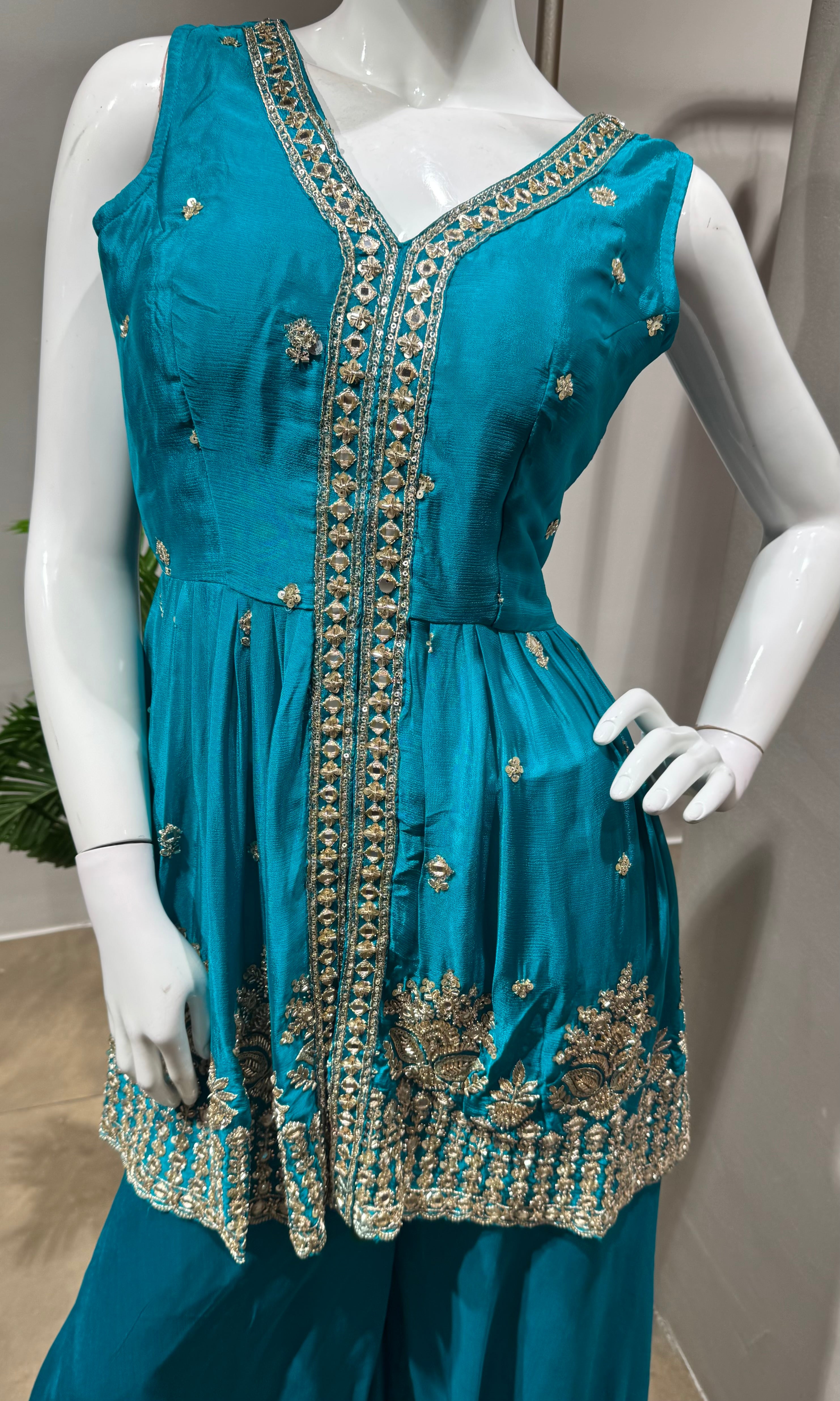 RAMA EMBROIDERED PEPLUM PALAZZO SET
