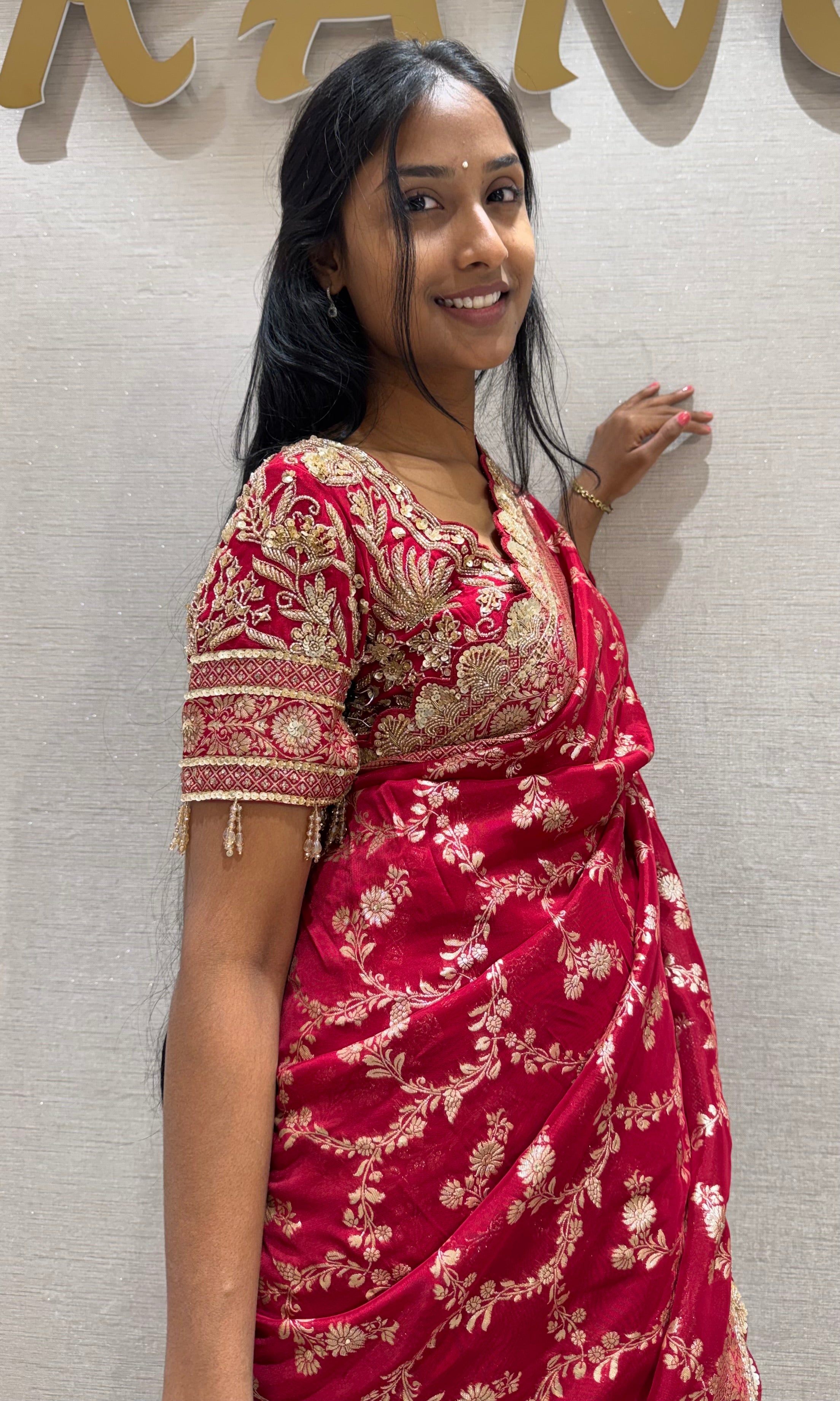 Radiant Red Embroidered Saree with embellished blouse