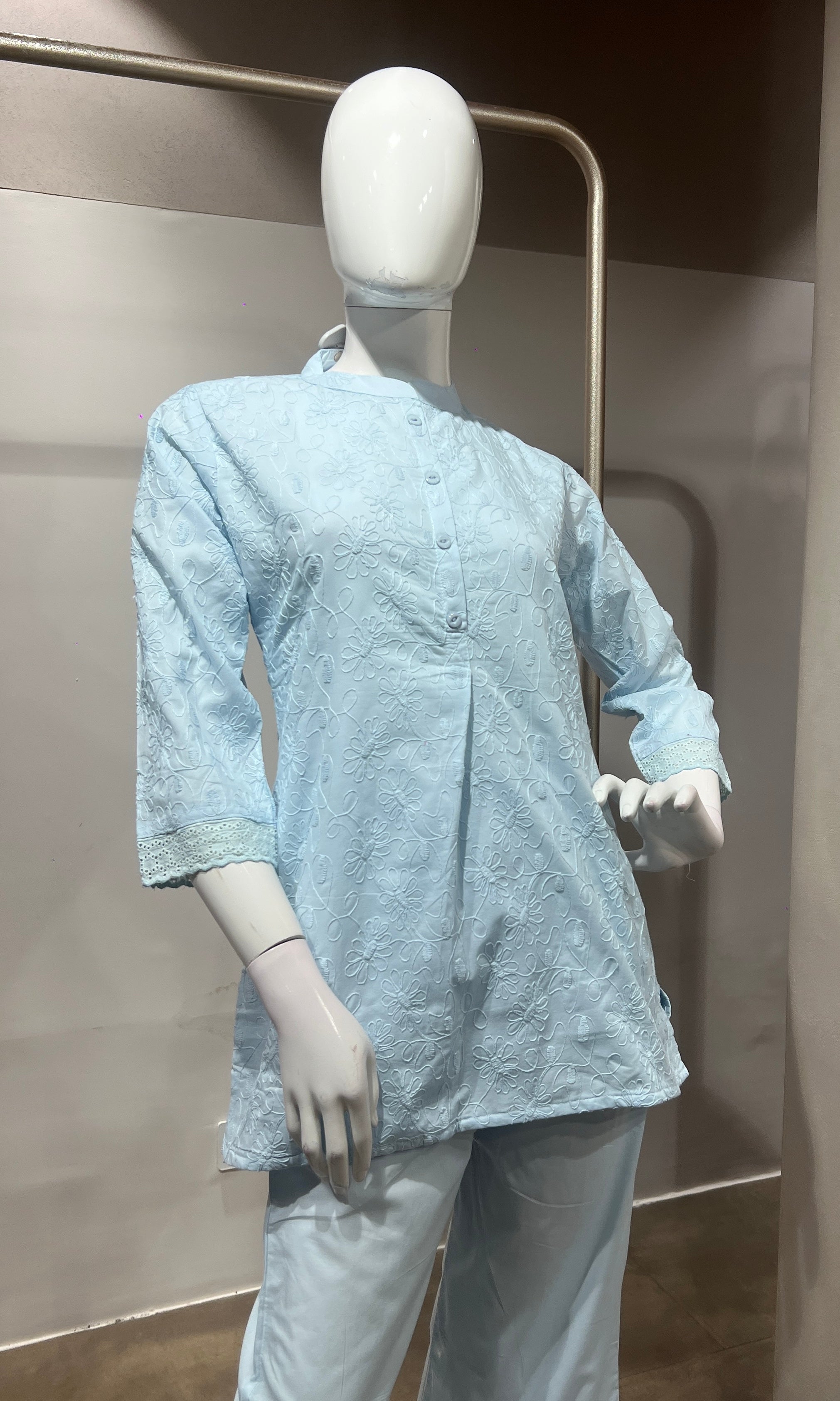 Light blue Cotton Ethnic Co-ord Set