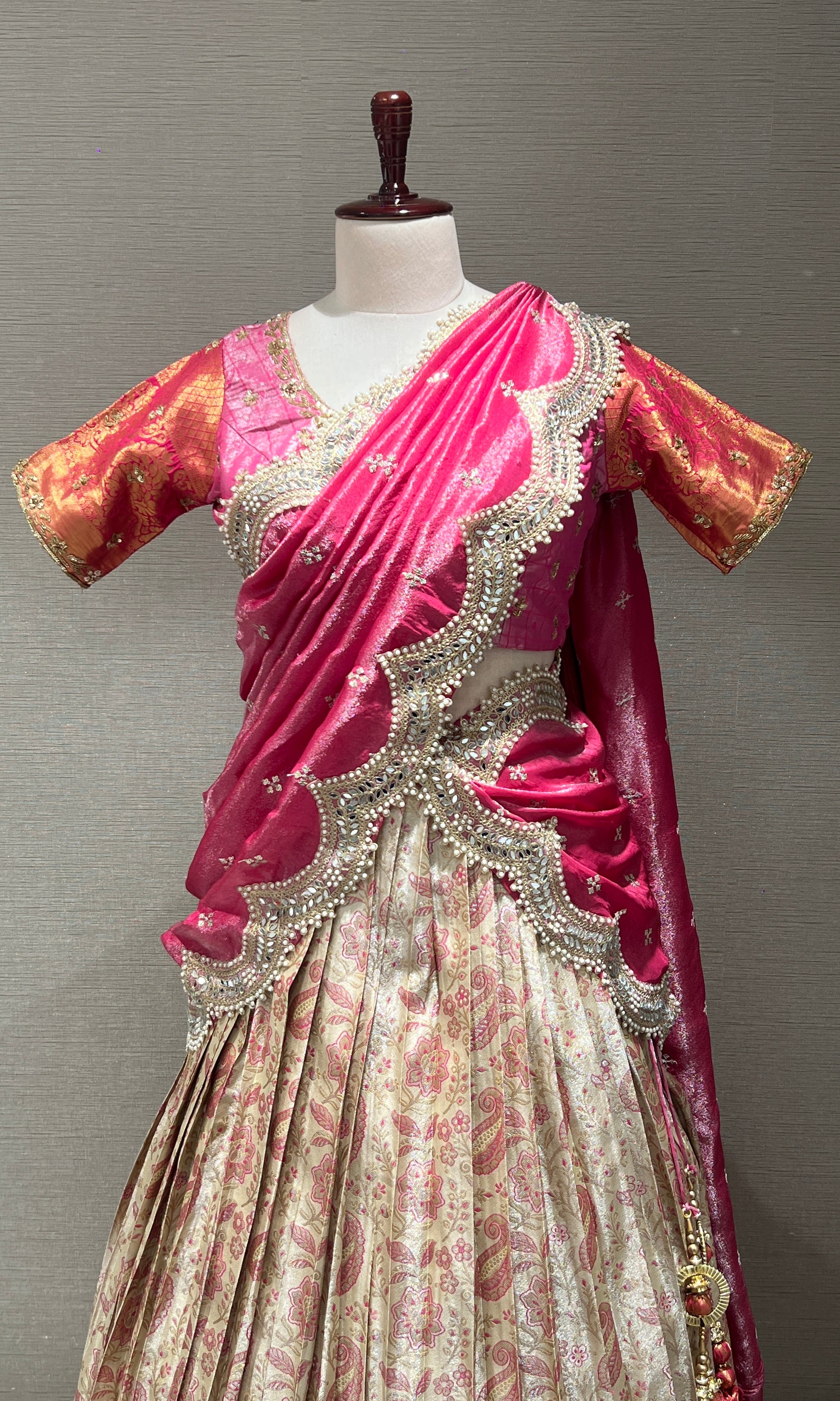 Pink Embellished Lehenga in Gold Border