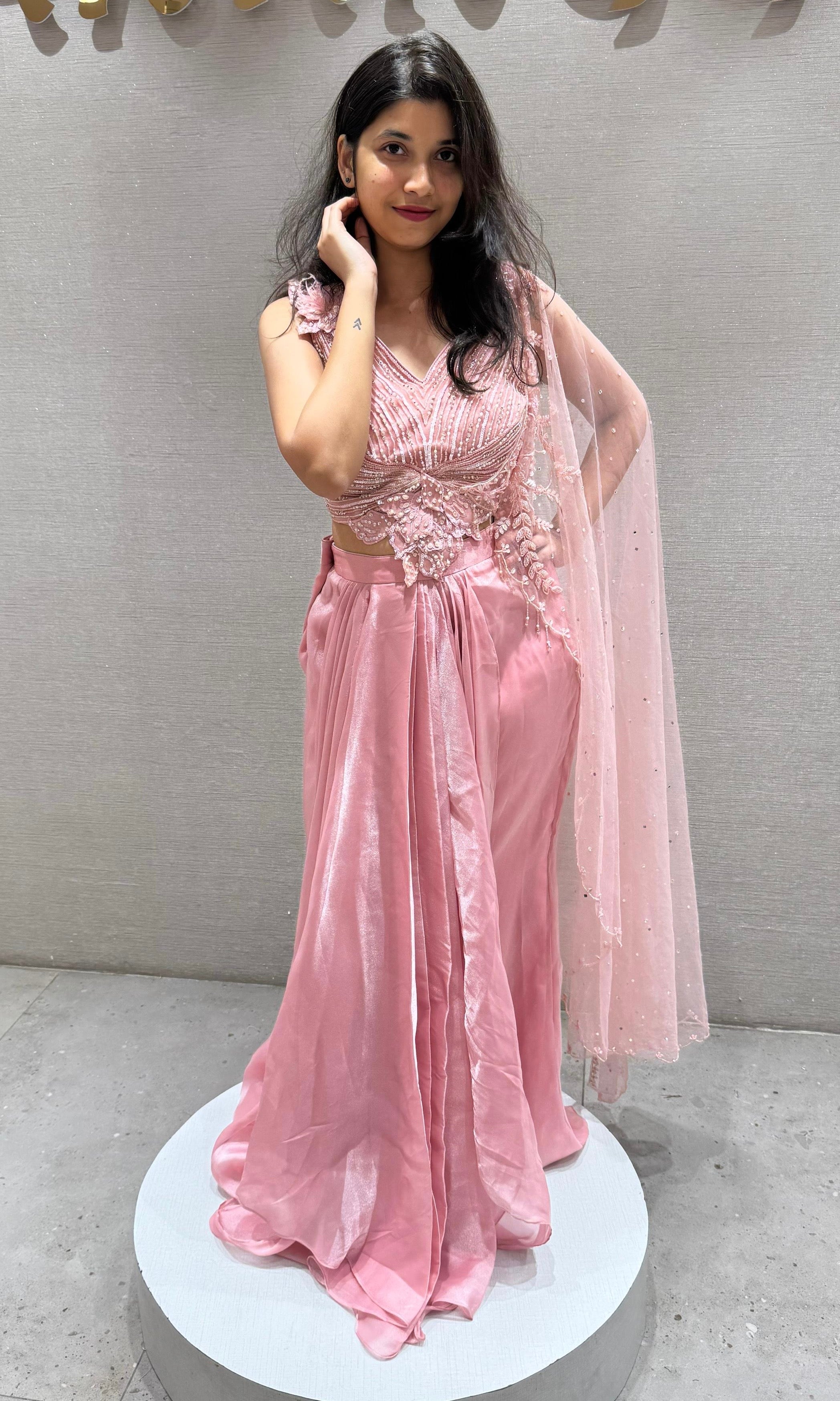 Peach Drape skirt with Embellished Top