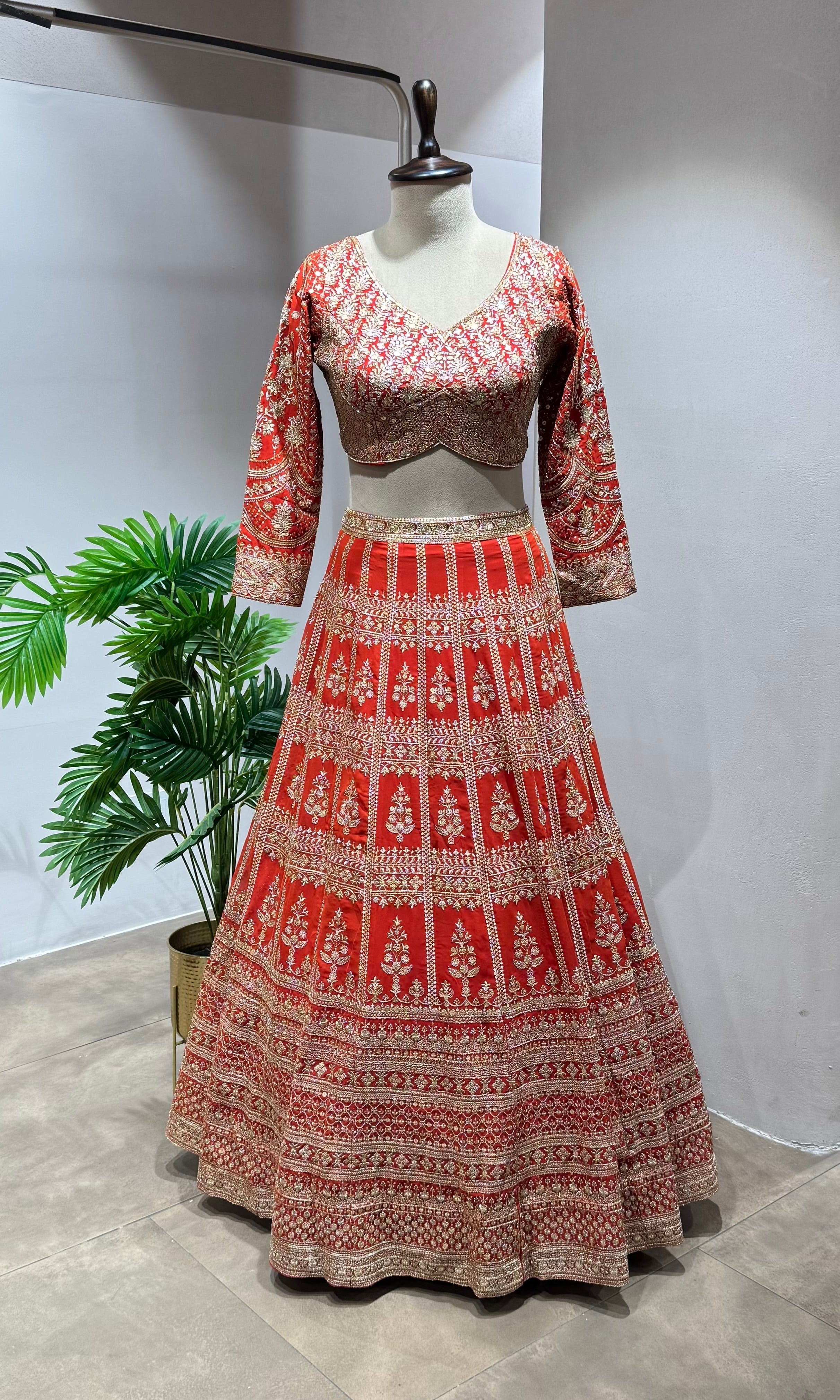 ORANGE GOLDEN Lehenga with Heavy Embroidery
