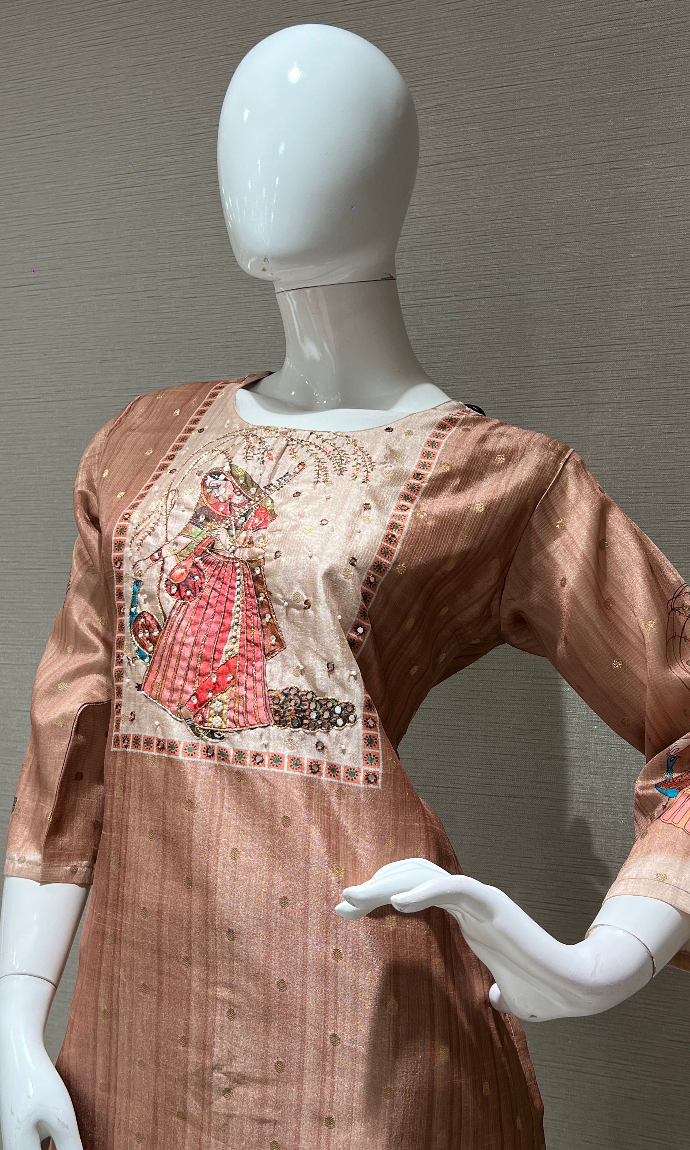 Brown kurta set with a printed dupatta