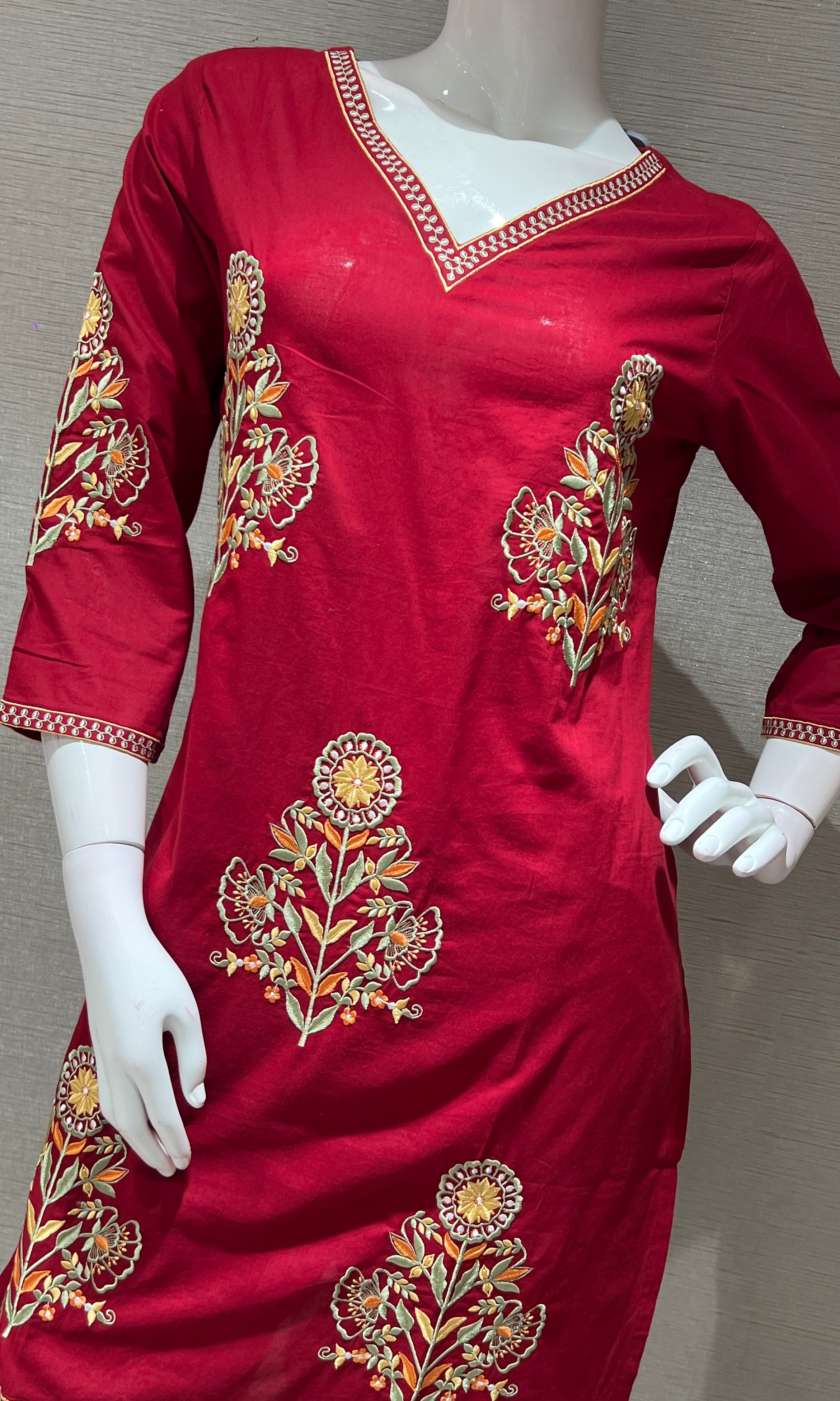 Red FLORAL EMBROIDERY kurta set