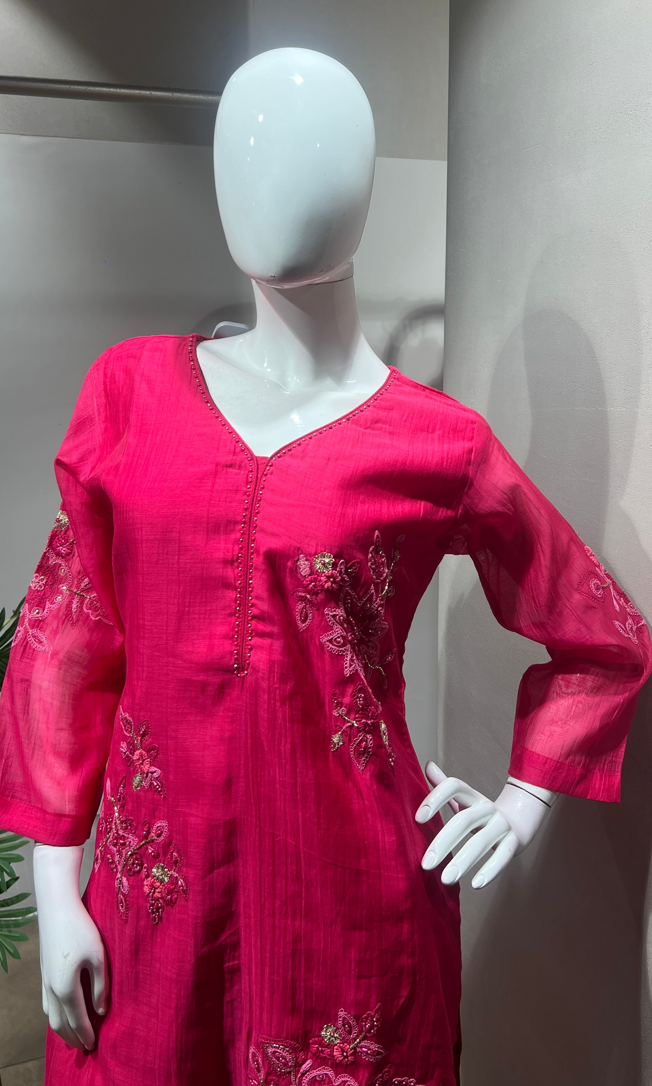 Pink Floral Embroidered Kurta Set