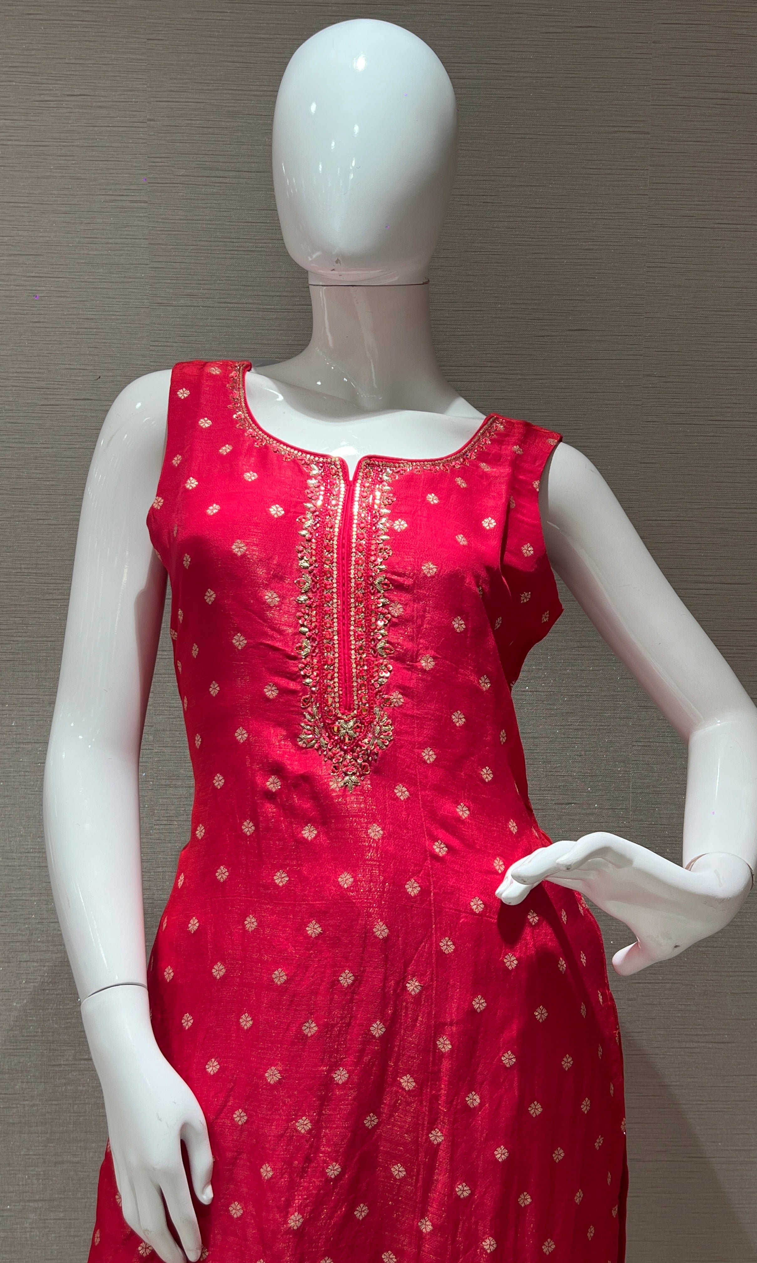 Rani Pink shimmer silk embroidered kurta set