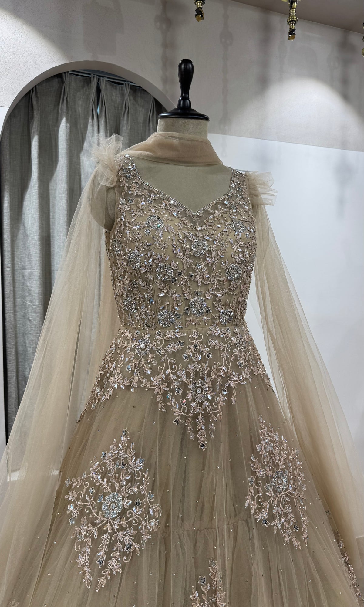 Gold Flared Gown with Cape