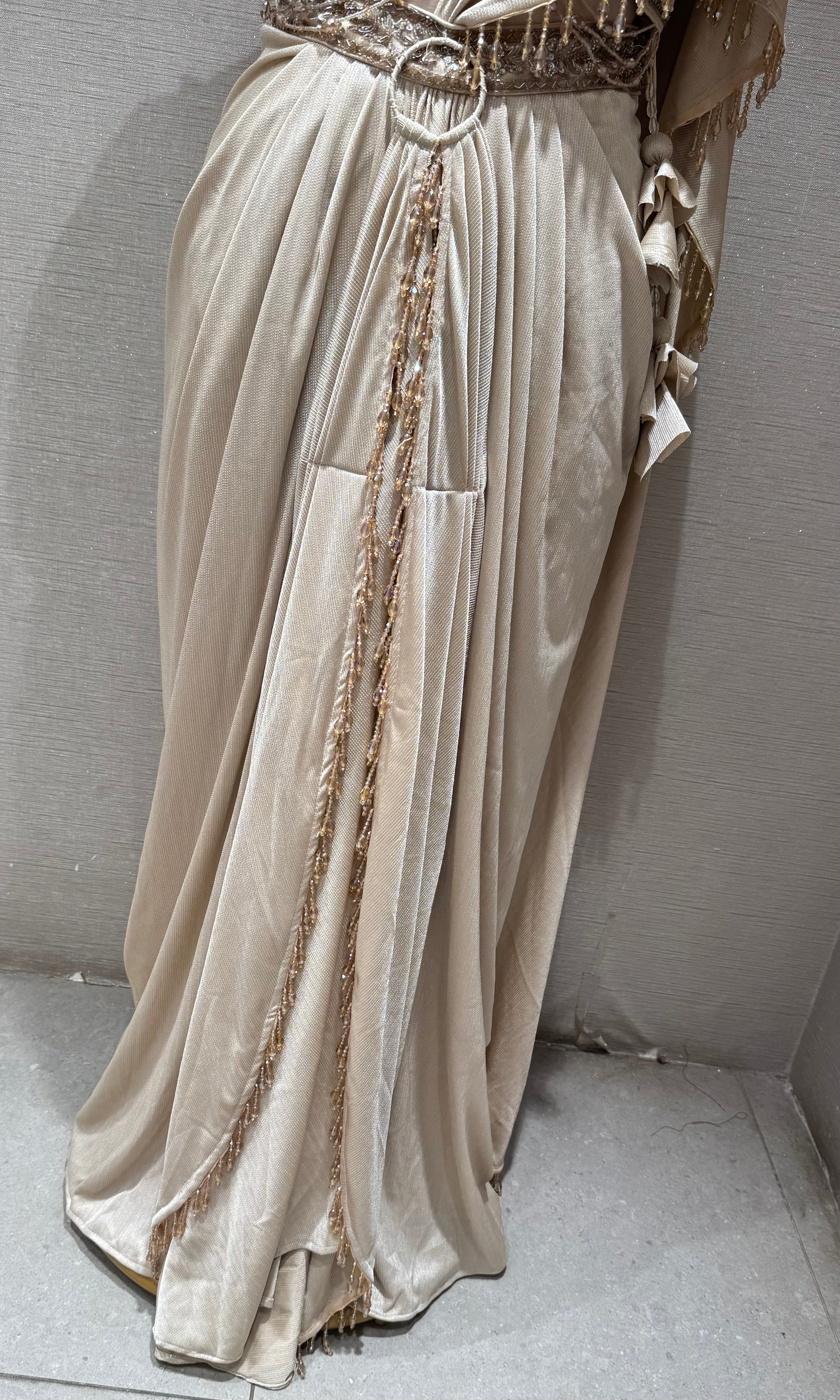 Beige & Gold Draped saree with Embellished Corset