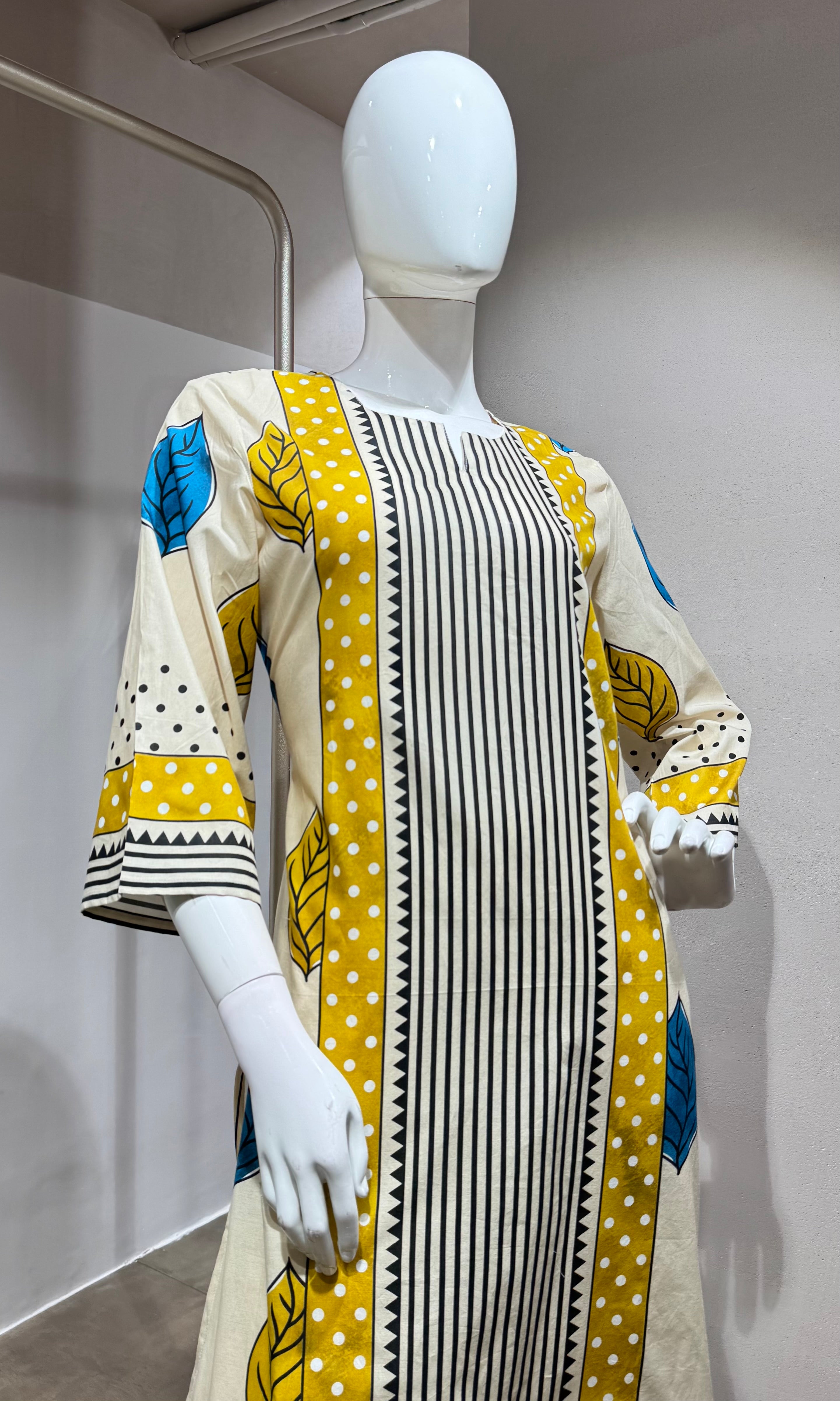 Yellow digital pattern kurti with pants