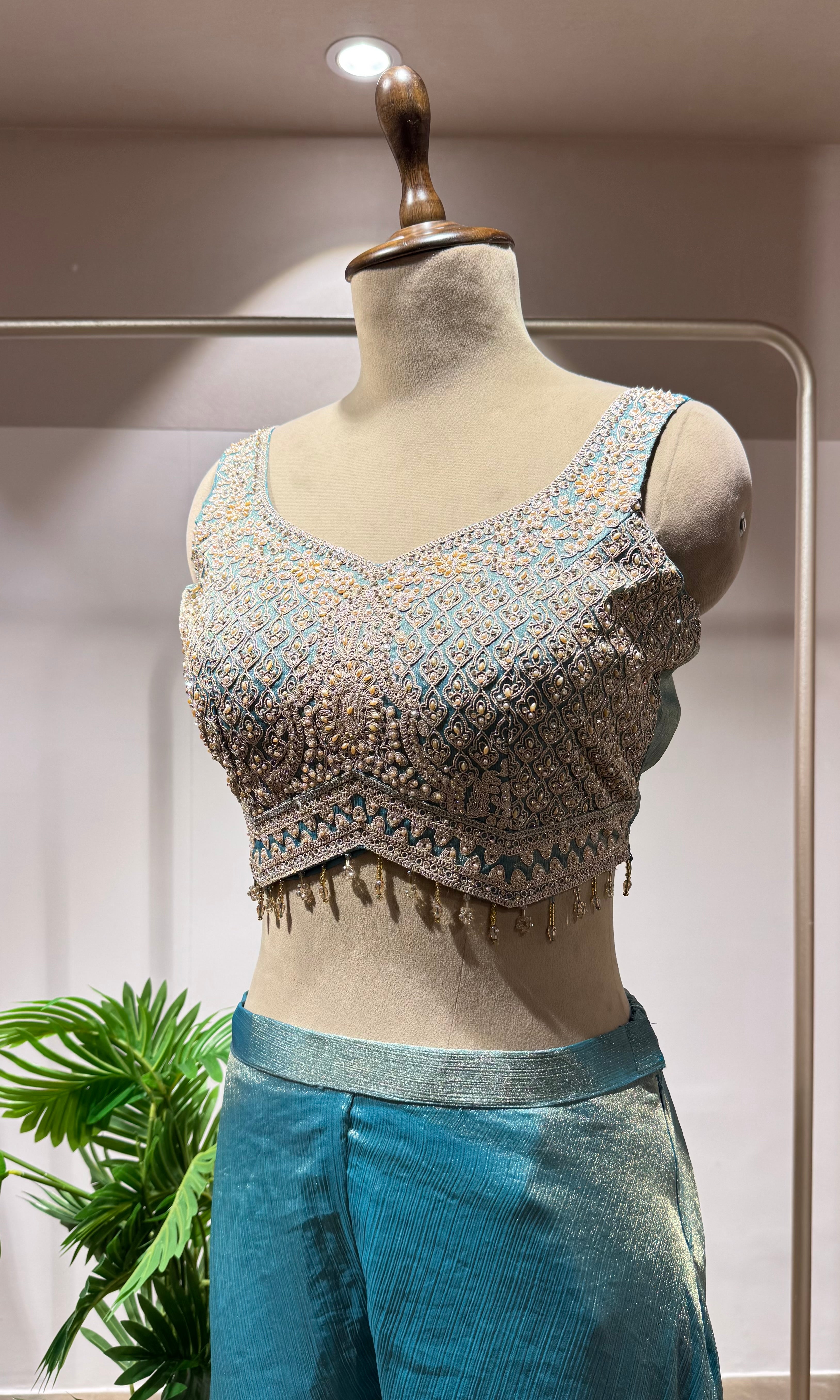 Sea green CROP TOP PALAZZO WITH CAPE