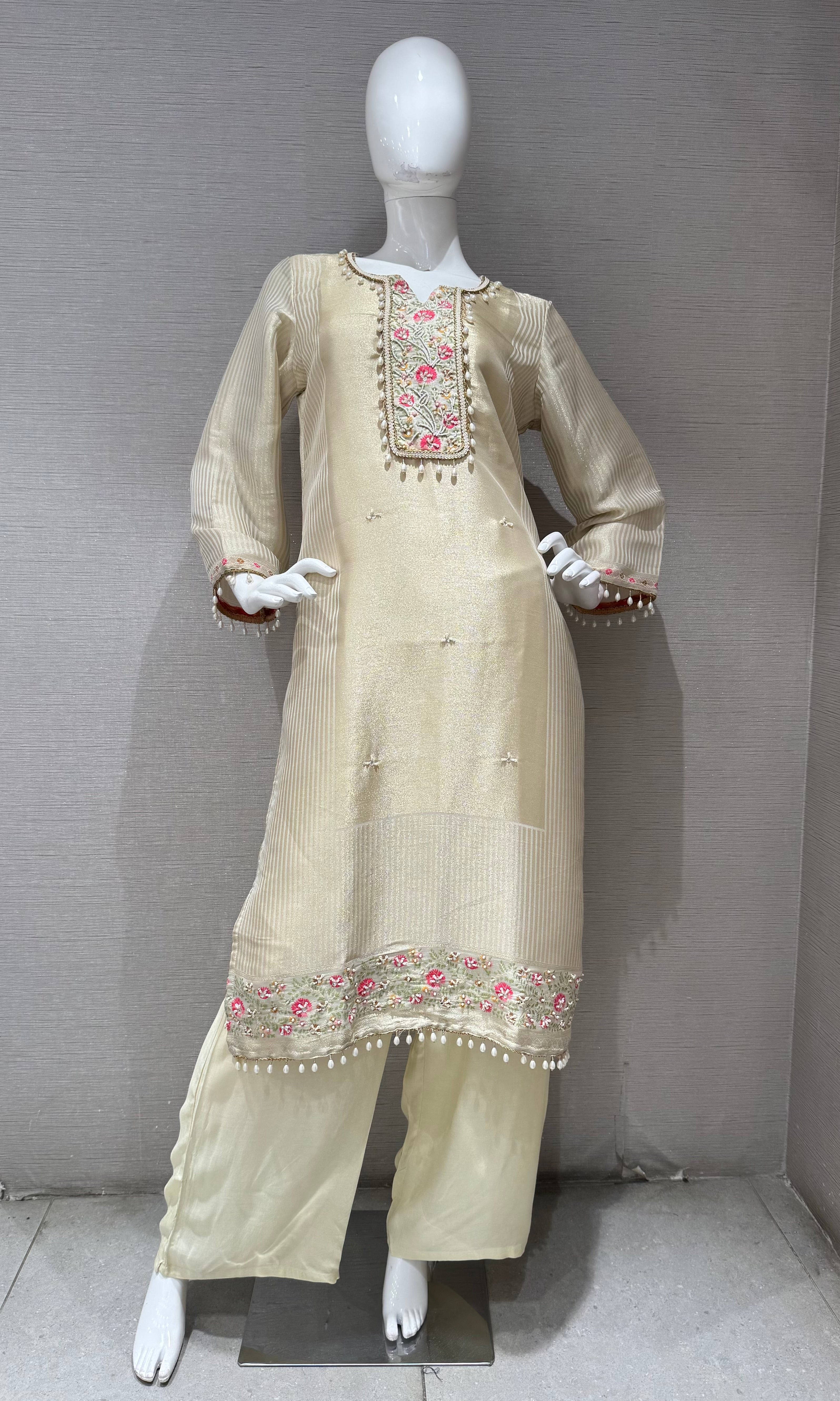 Cream Bloom Embroidered Kurta Set