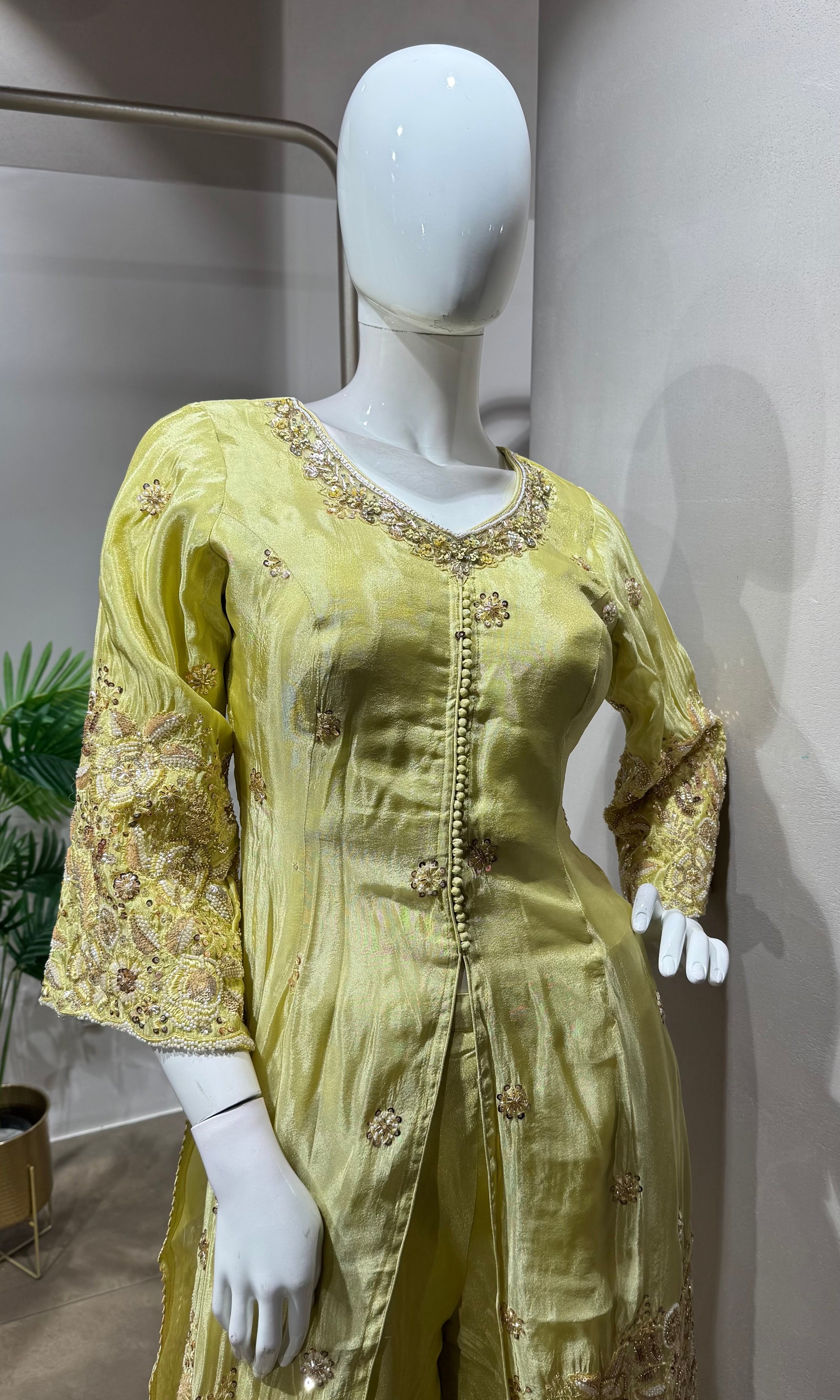 yellow golden glow sharara set
