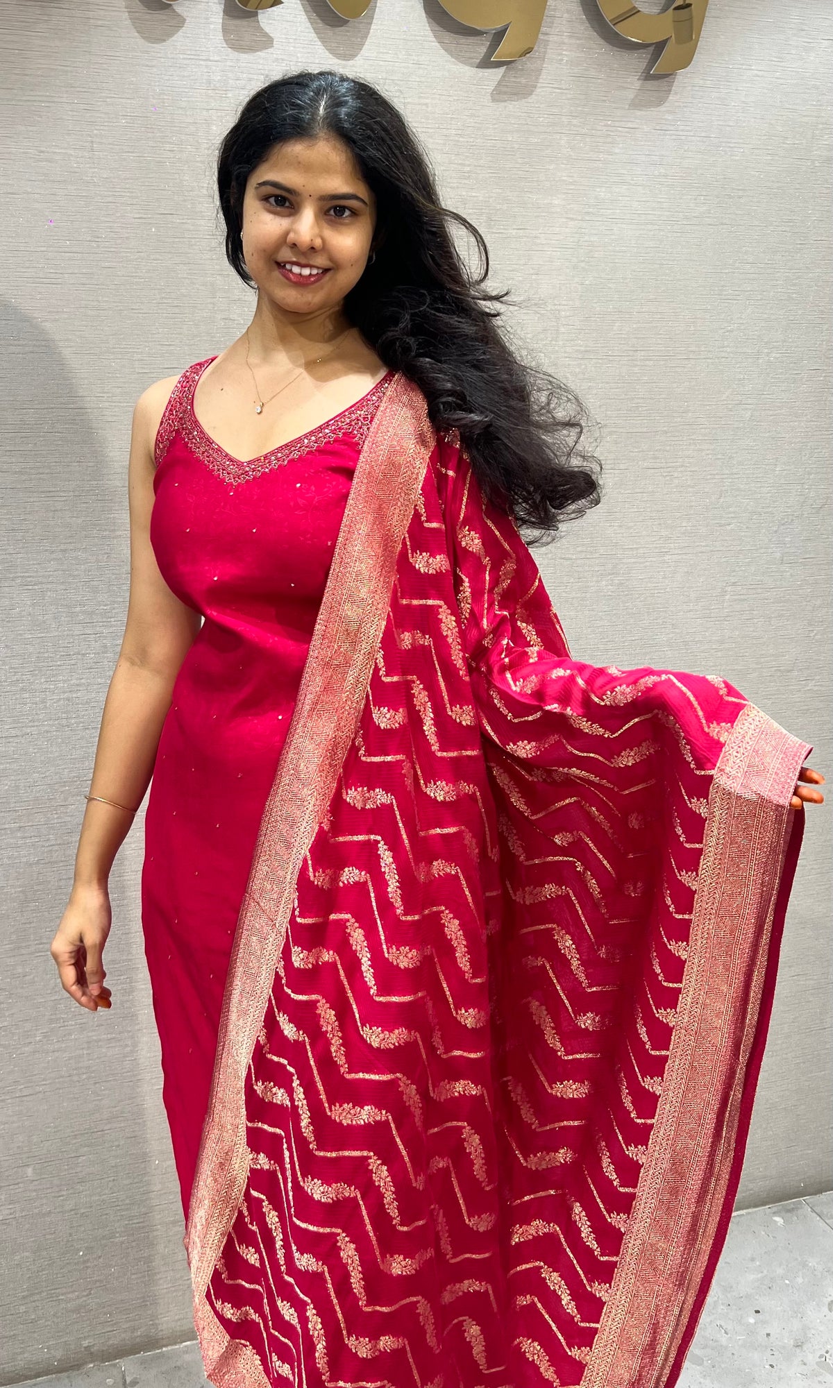 Pink Chanderi Embroidered Kurta set with Dupatta