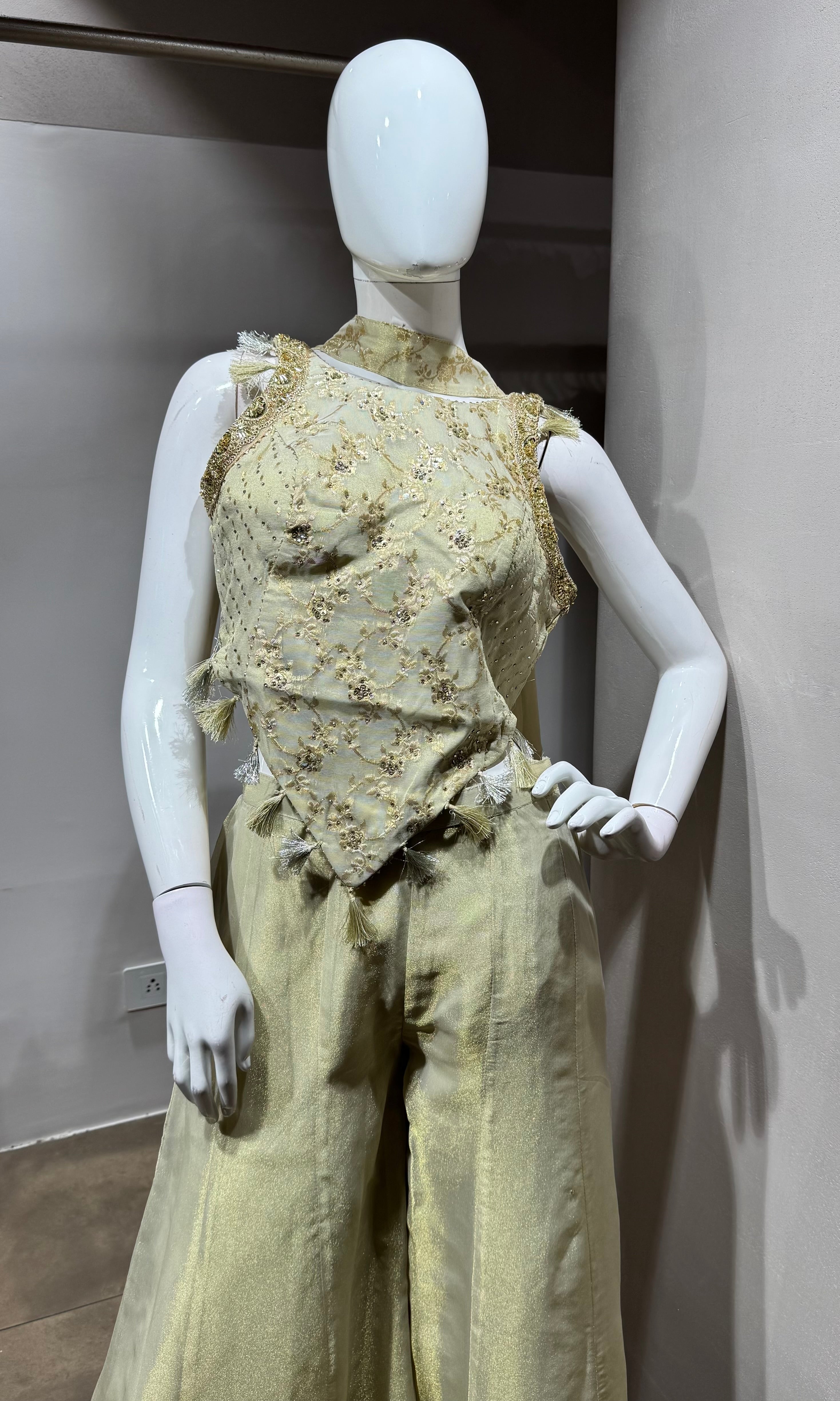 BEAGH shimmer tissue short blouse palazzo set