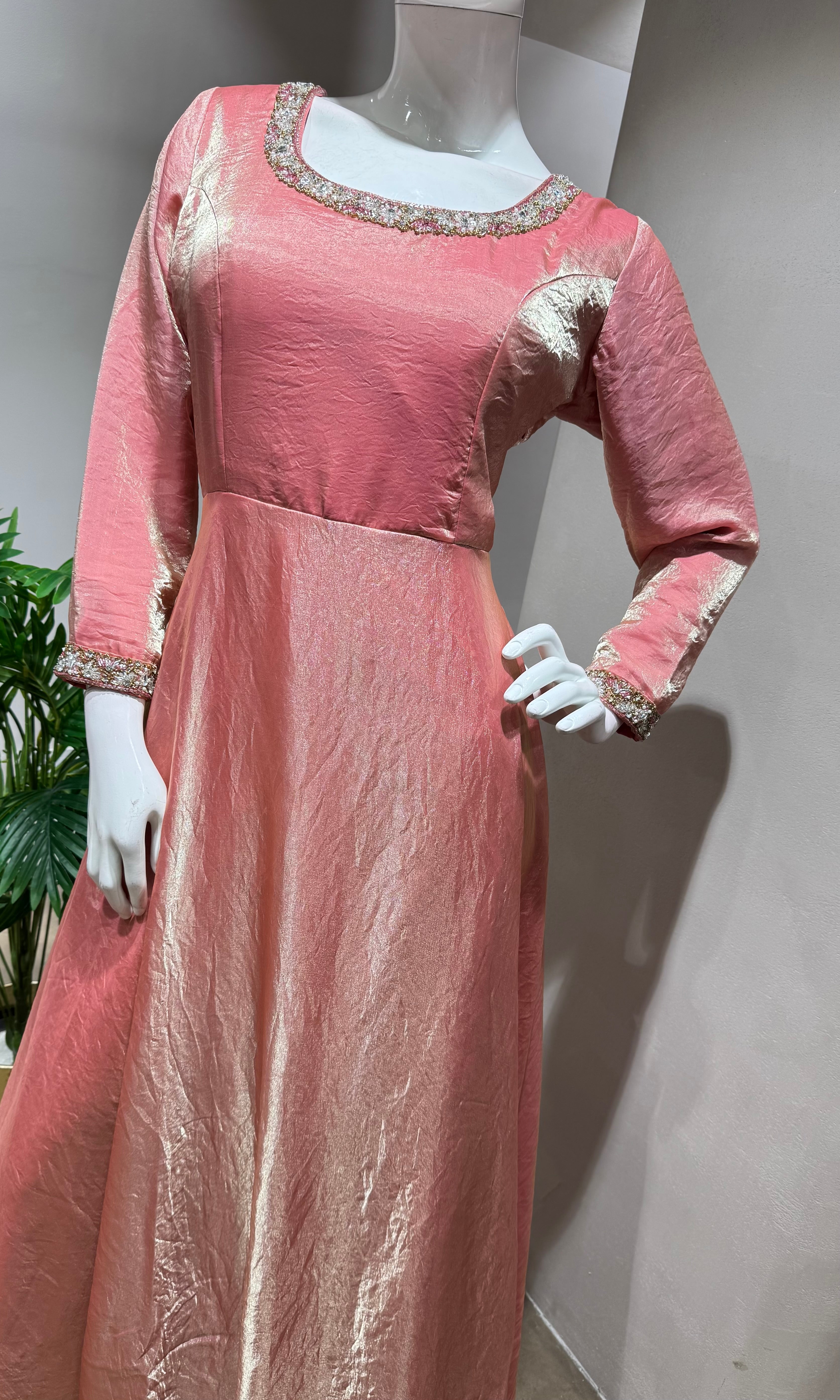 BABY PINK TISSUE CRYSTAL WORK ANARKALI