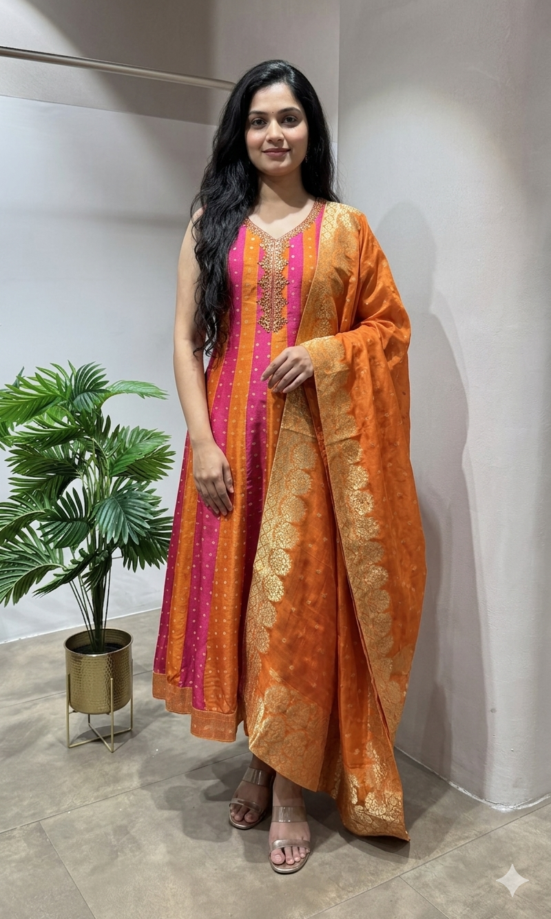 Orange & Pink anarakali dress