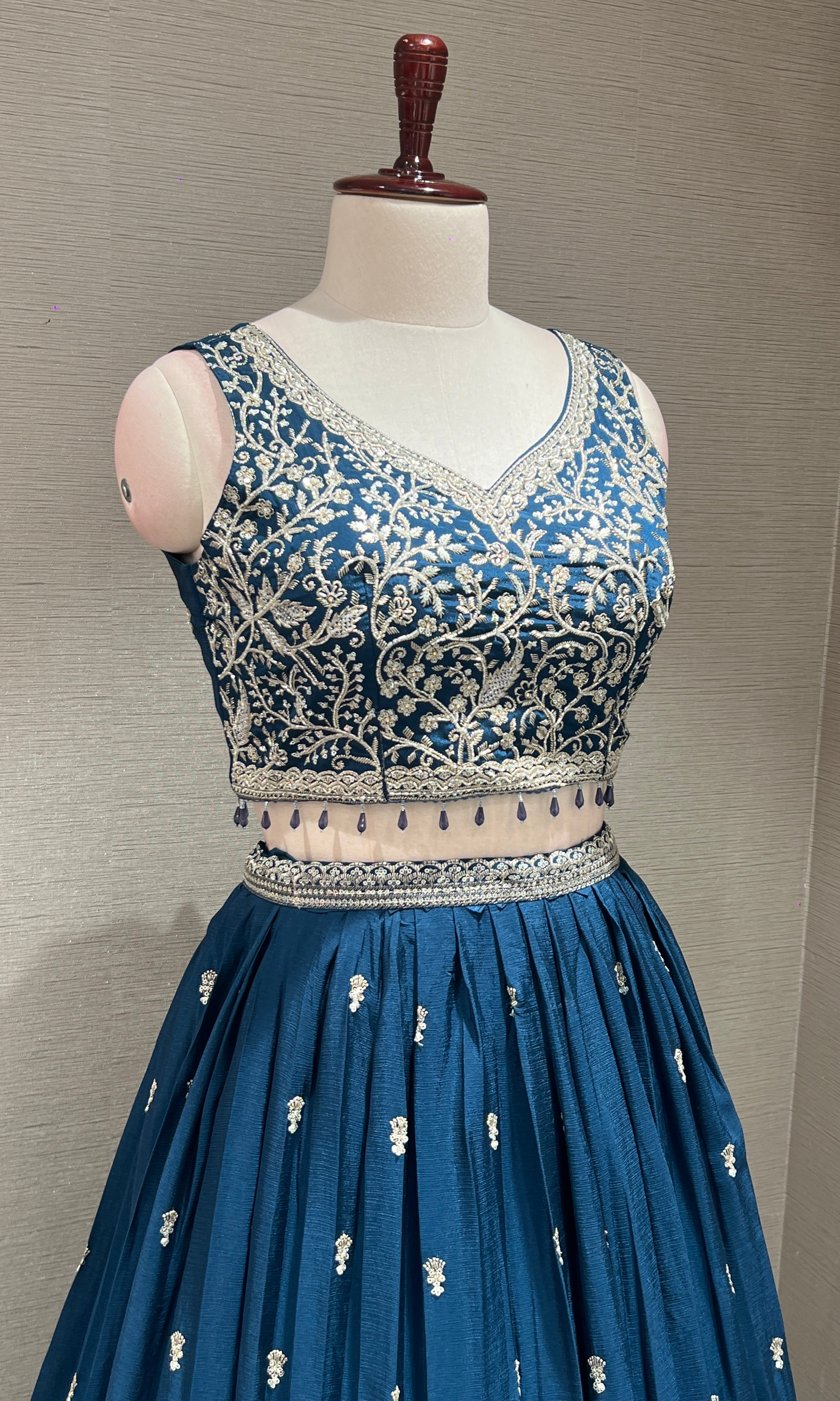 Blue Floral intricate Embroidery Lehenga
