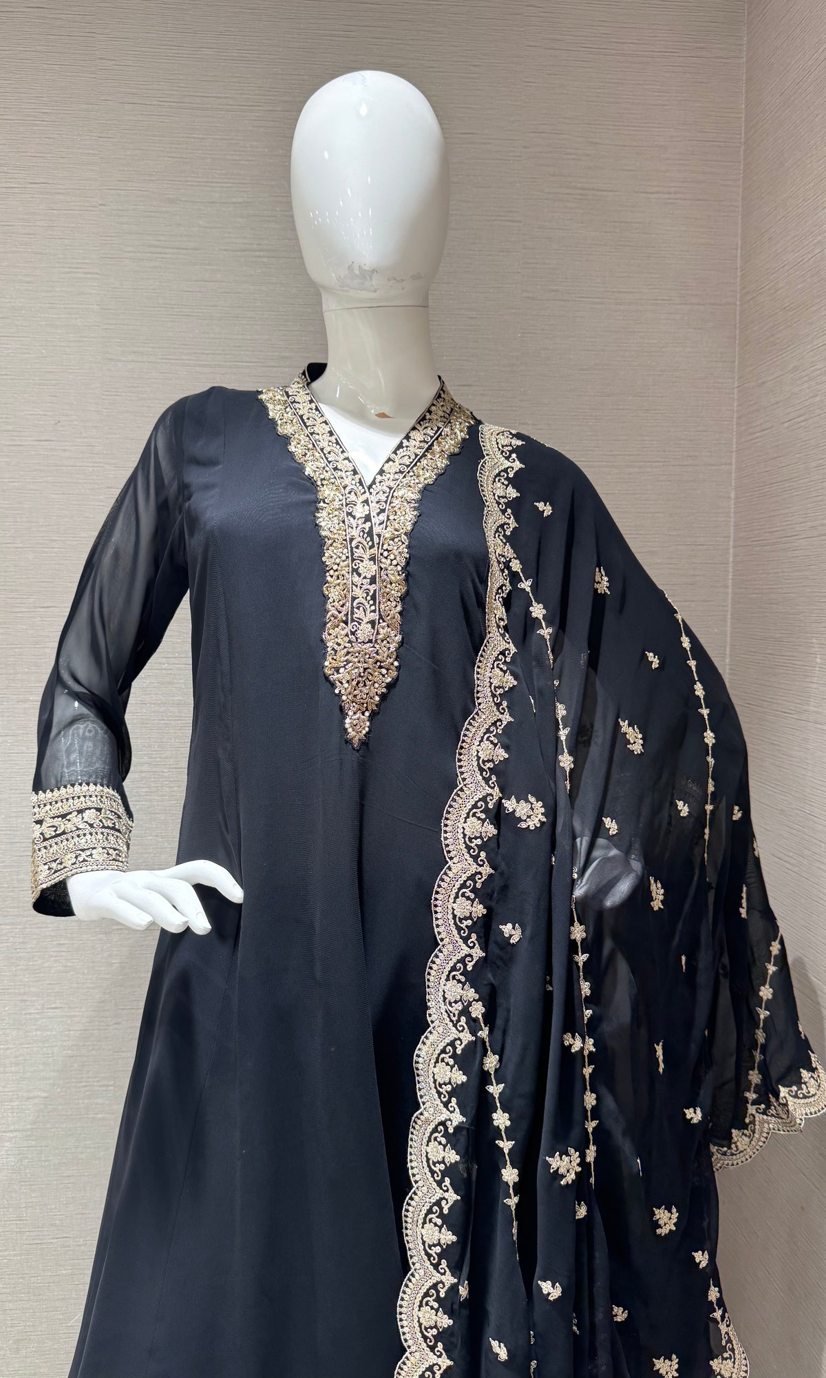 black Embroidered Salwar Silk Kurta Set with Dupatta