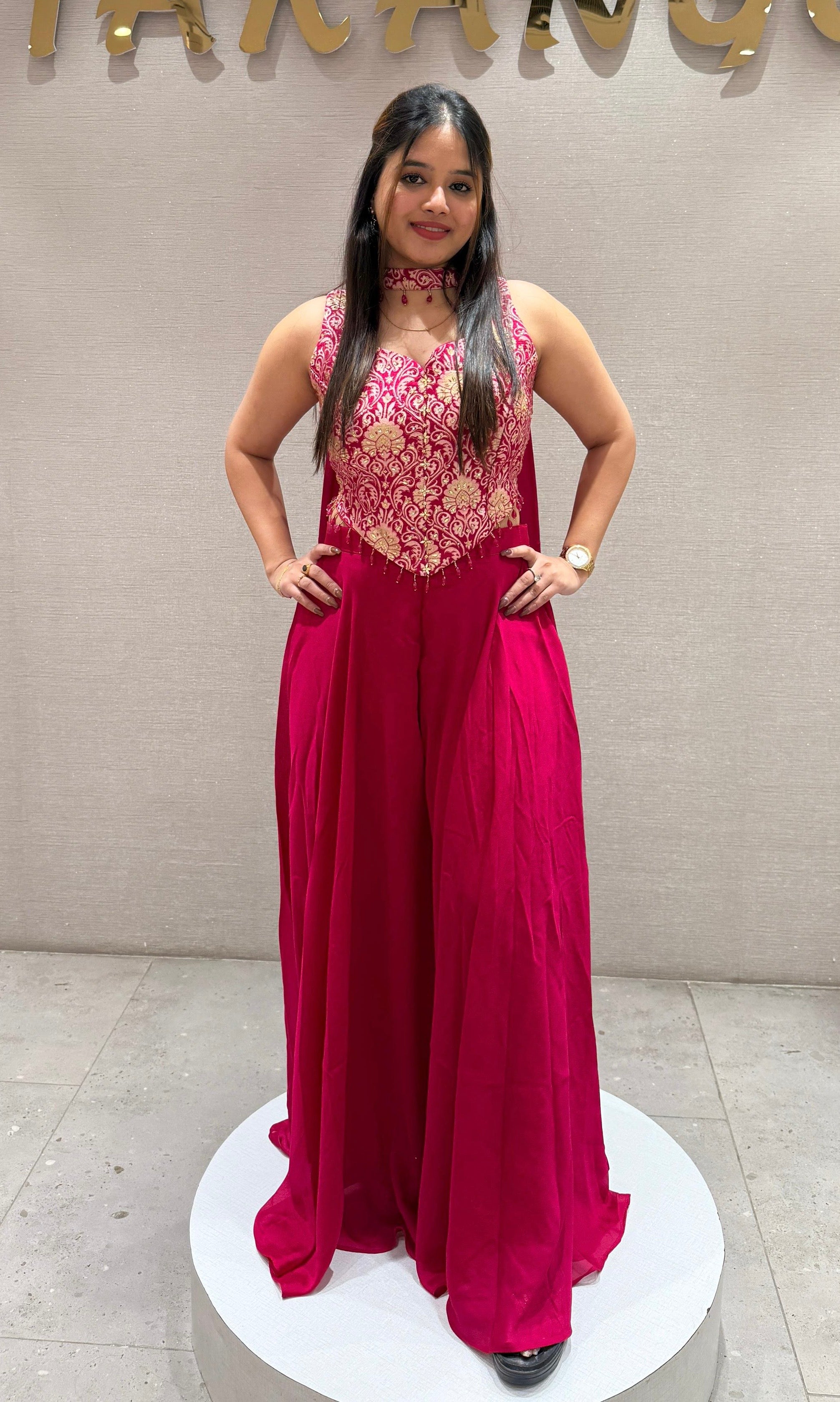 Pink palazzo with corset embroidered blouse