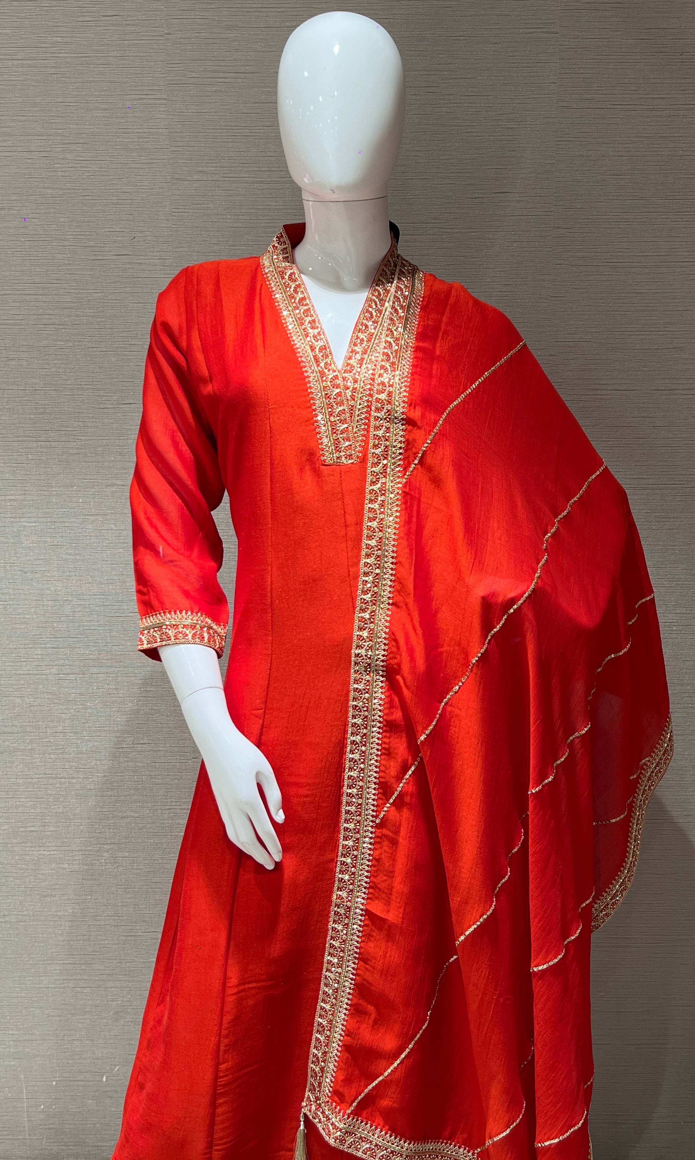 Orange Embroidered Kurta Set